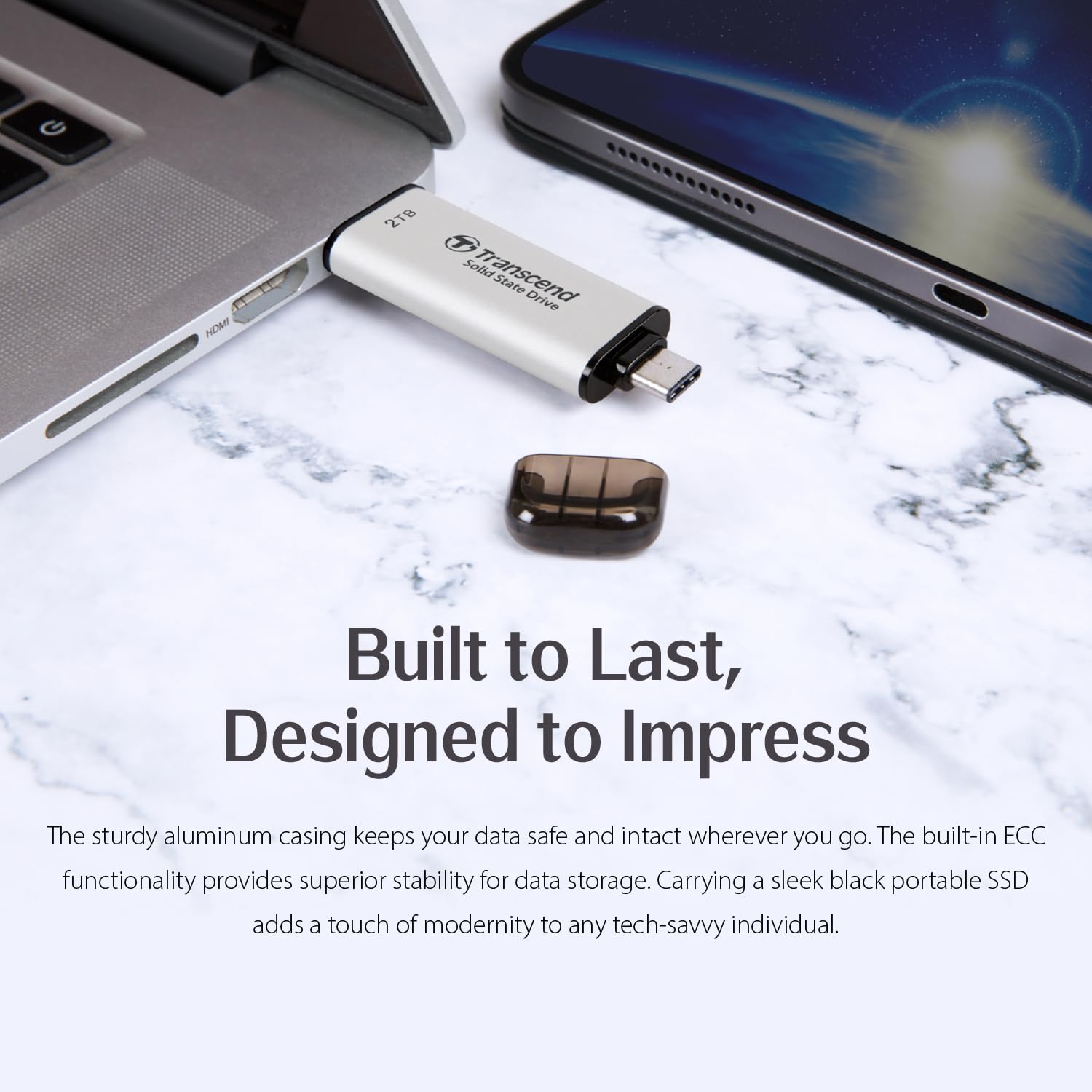 TRANSCEND ESD310S 512Go External SSD USB 10Gbps Type C/A Silver