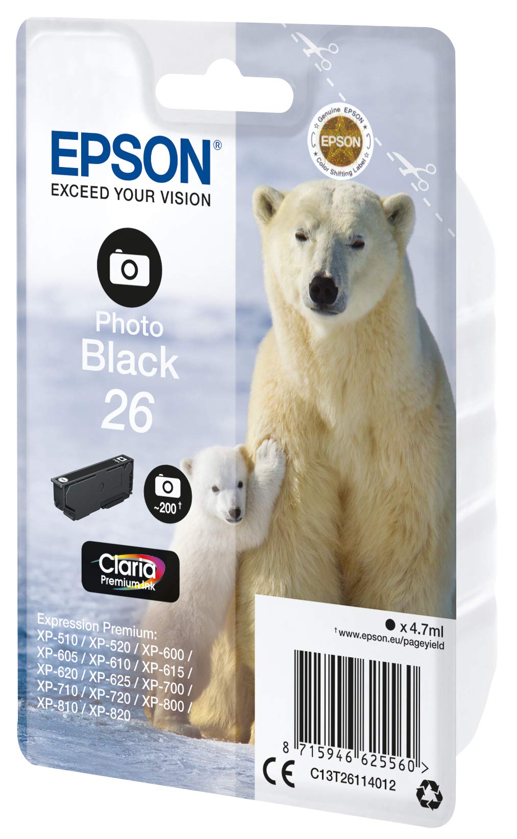 EPSON 5LB 26 ink cartridge photo black standard capacity 4.7ml 200 photos 1-pack RF-AM blister w/s