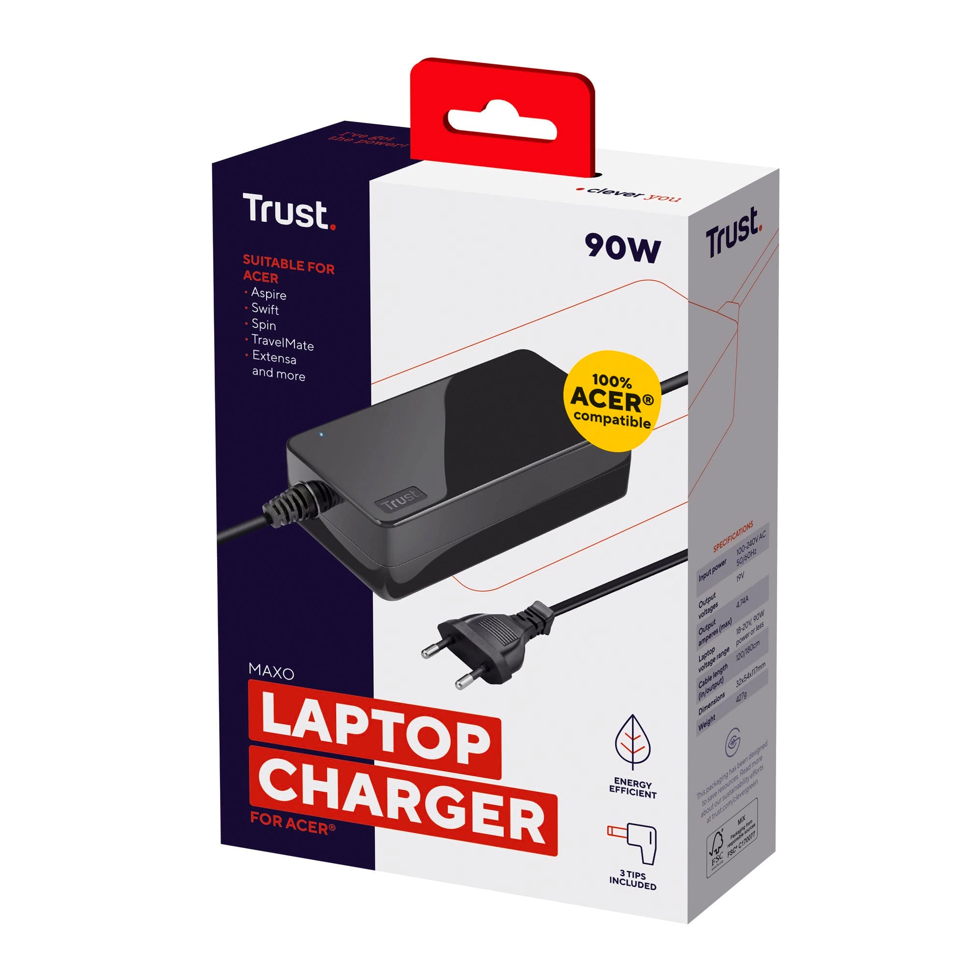 TRUST Alimentation universelle MAXO 90W pour ordinateur portable ACER