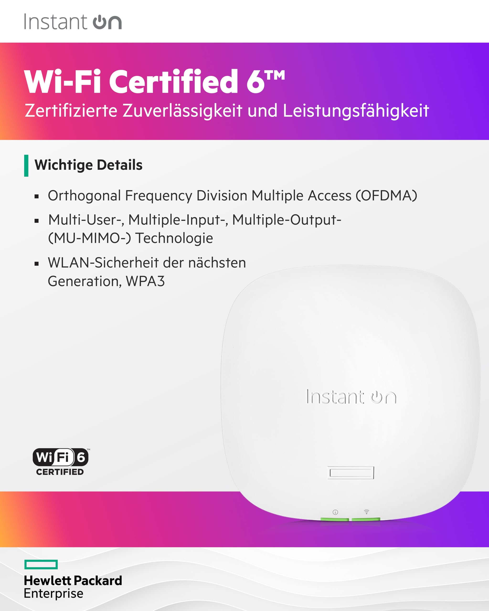 HPE Networking Instant On AP22 Borne daccès sans fil Bluetooth Wi Fi 6 2.4 GHz 5 GHz Tension CC montable au plafond/mur