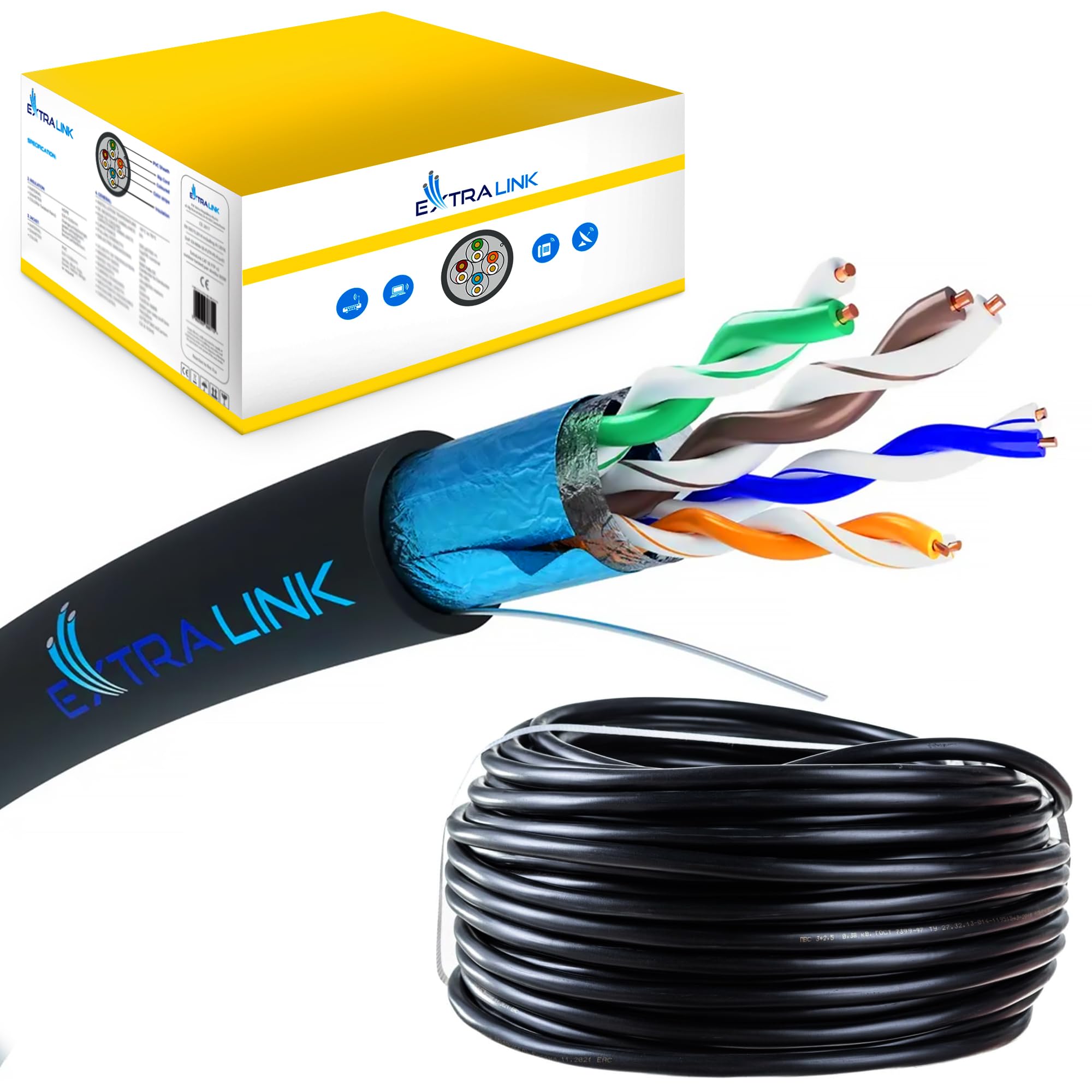 Extralink CAT5E FTP (F/UTP) V2 OUTDOOR TWISTED PAIR 305M - Kabel - Netzwerk câble de réseau Noir F/UTP (FTP)