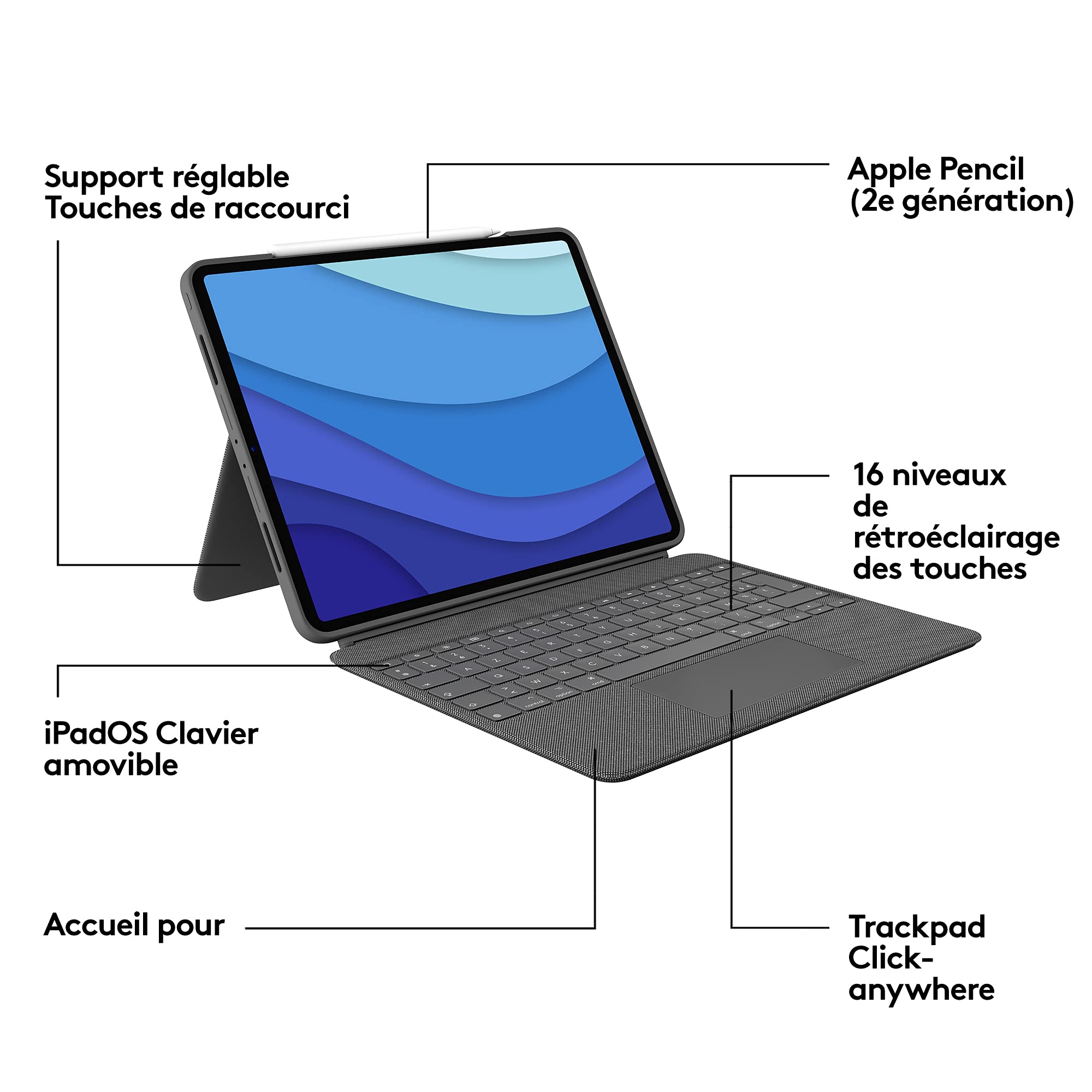LOGITECH Combo Touch for Ipad Pro 12.9'' 5eme generation - GREY - FR