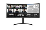 LG UltraWide 34WR55QK-B - Écran incurvé - 34i - 3440 x 1440 WQHD 100 Hz - VA - 300 cd/m2 - HDR10 - 5 ms - 2xHDMI -DP - USB-C