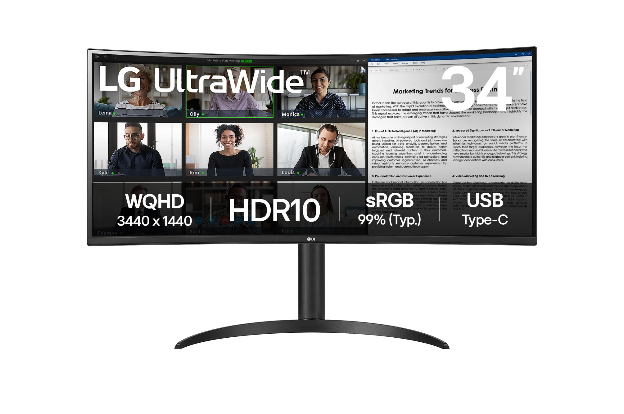 "LG 34WR55QK-B écran plat de PC 86,4 cm (34"") 3440 x 1440 pixels Wide Quad HD Noir"