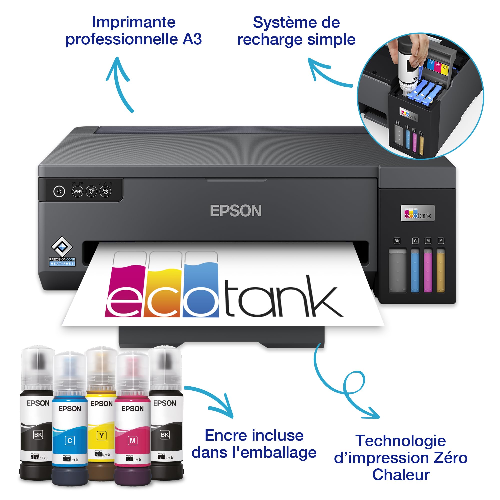 EPSON EcoTank ET-14100 Printer colour inkjet ITS A3 4800x1200dpi 15ppm mono 8ppm colour 100sheets USB Wi-Fi Black