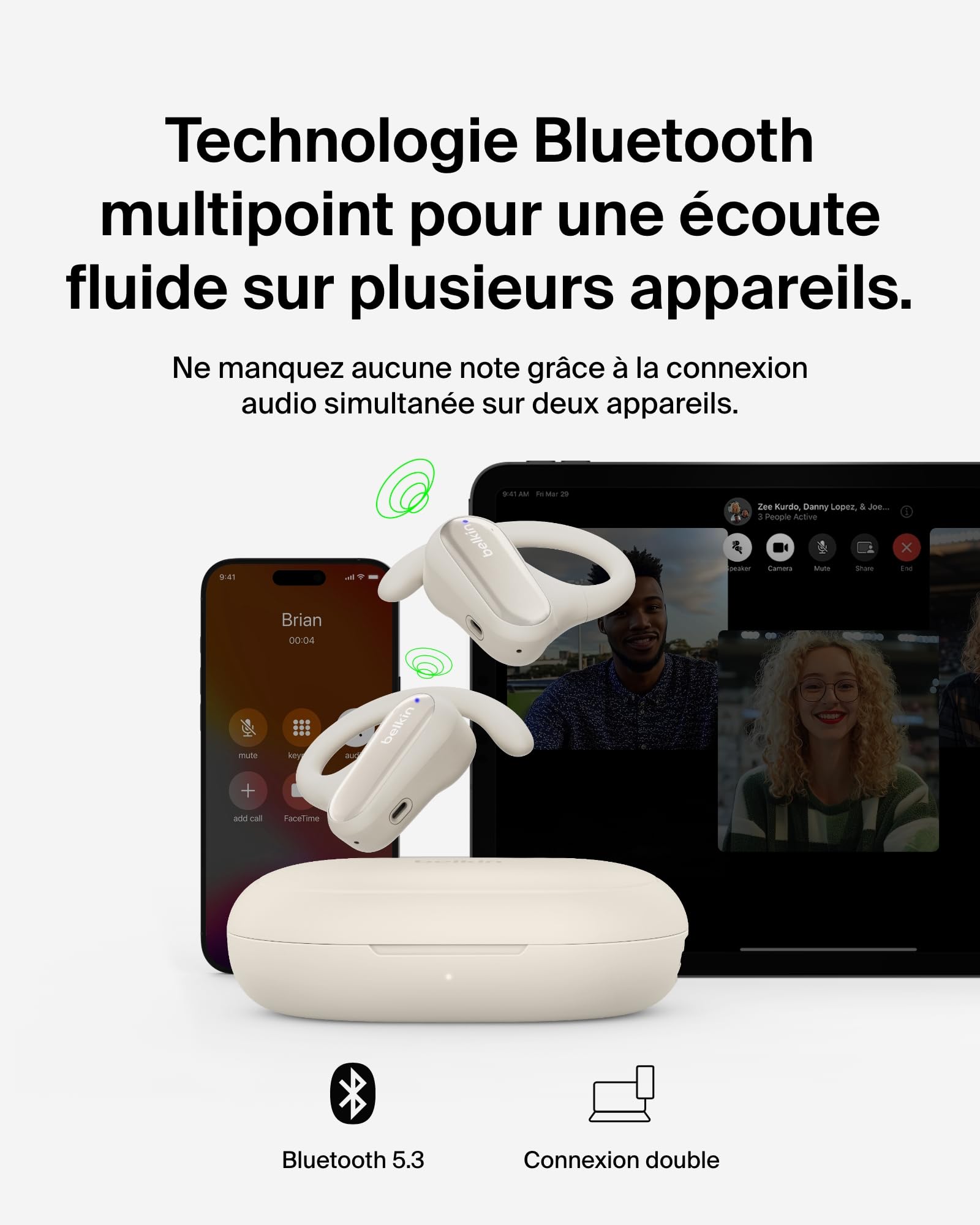 BELKIN Clearfit Open-Ear Wireless Earbuds Sand