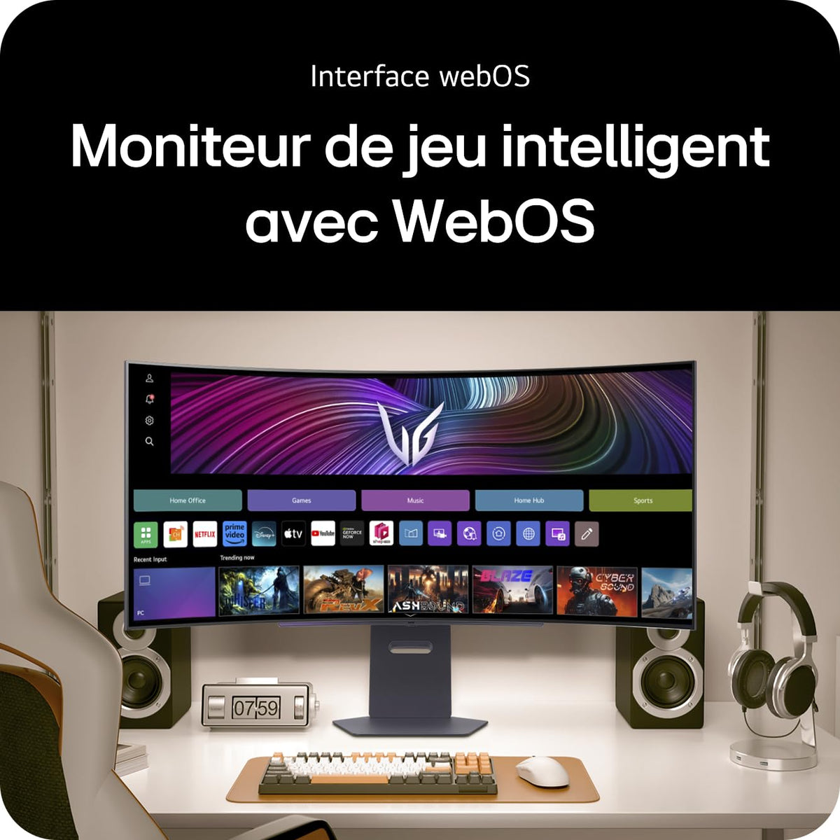LG Ecran OLED incurvé - 45p - 3440x1440 - 240 Hz - 0.03 ms - 1300 cd/m2 - HDR400 - USB-C - HDMI - DisplayPort - Haut Parleurs