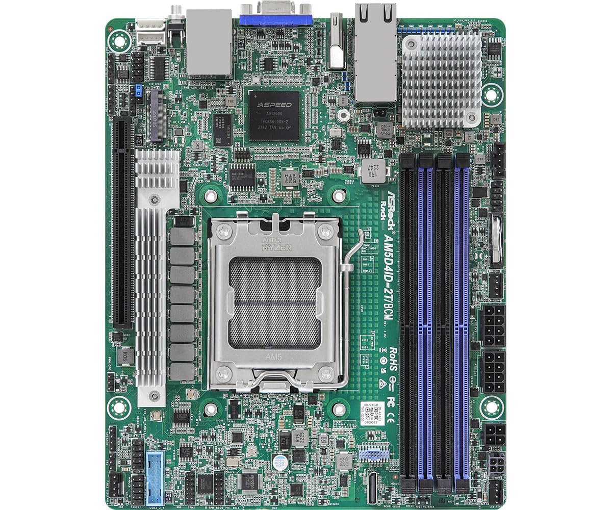 ASRock AM5D4ID-2T/BCM, 1xSKT AM5, AMD Ryzen 7000, X300, 4xDIMM, 1xM.2, 2x10GbE, IPMI