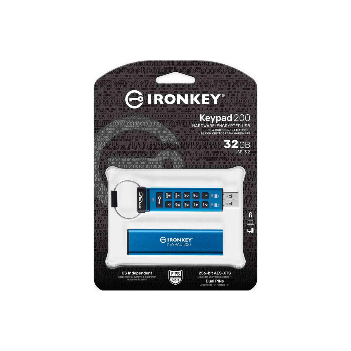 KINGSTON 32Go IronKey Keypad 200 FIPS 140-3 Lvl 3 Pending AES-256 Encrypted