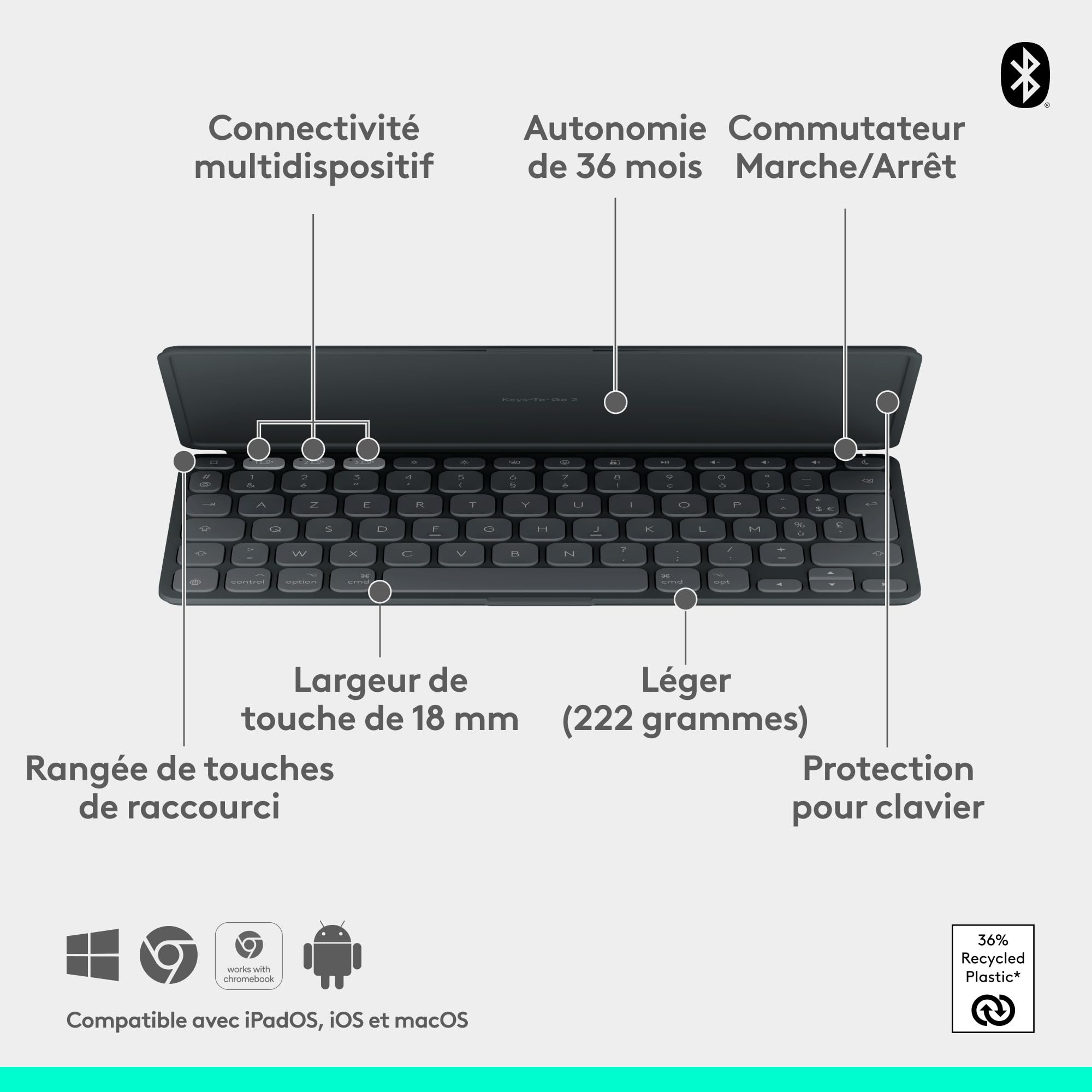 LOGITECH Keys-To-Go 2 - Graphite (FR)
