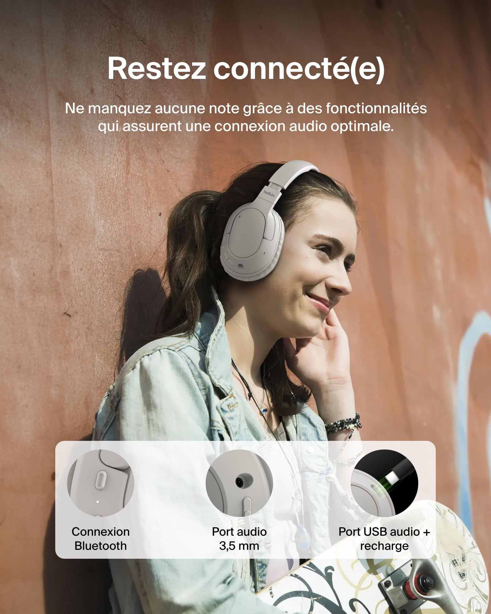 BELKIN SOUNDFORM SURROUND WIRELESS HEADPHONES SAND
