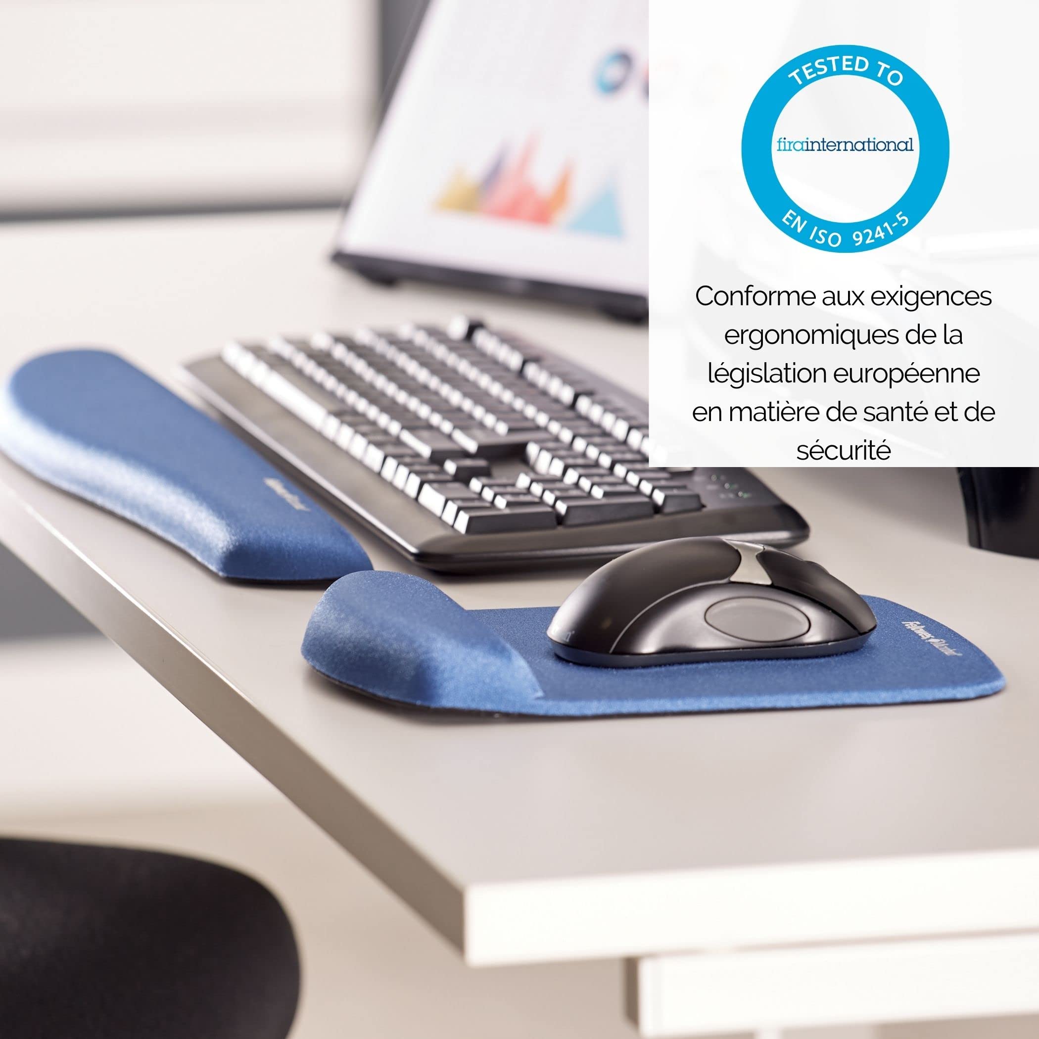 FELLOWES Tapis de souris - Repose poignet PlushTouch™ - Bleu - Antibactérien