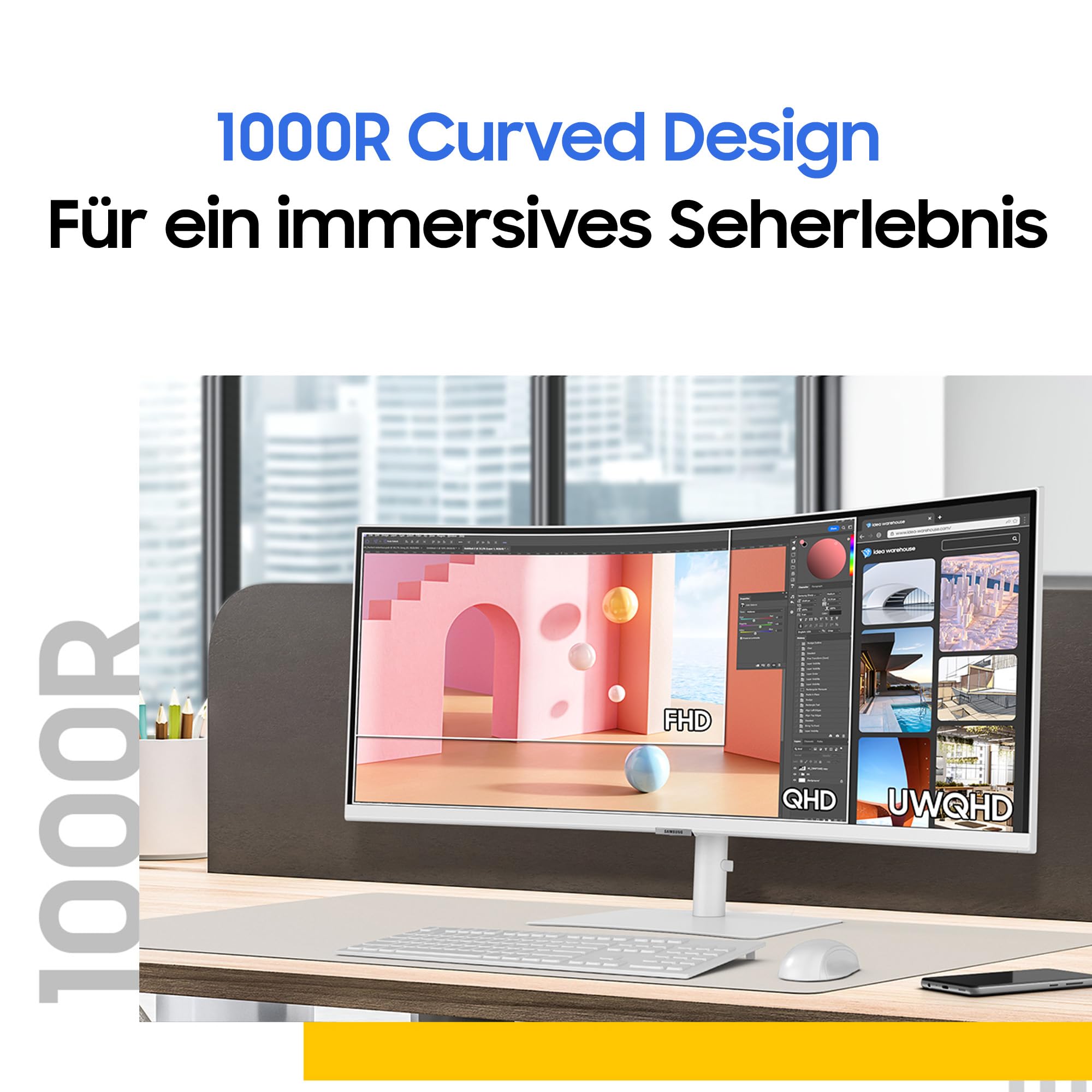Samsung ViewFinity S65TC - Ecran incurvé -34''- 3440 x 1440 UWQHD- @ 100Hz - VA - HDR10-2x Thunderbolt 4 90W- DP- LAN- Blanc