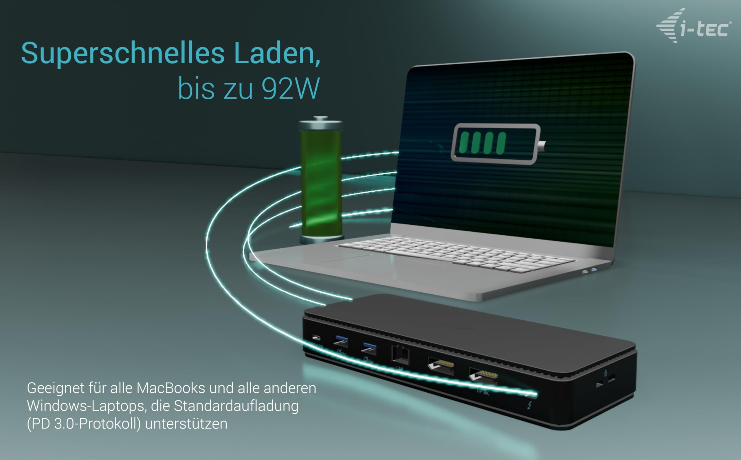 I-TEC Thunderbolt 4 2x Display Dock Generation 3 7x USB + thereof 1x TB4 2.5GLAN PD 92W 1m TB4 Cable SD/TF cardreader 3.5 mm Audio
