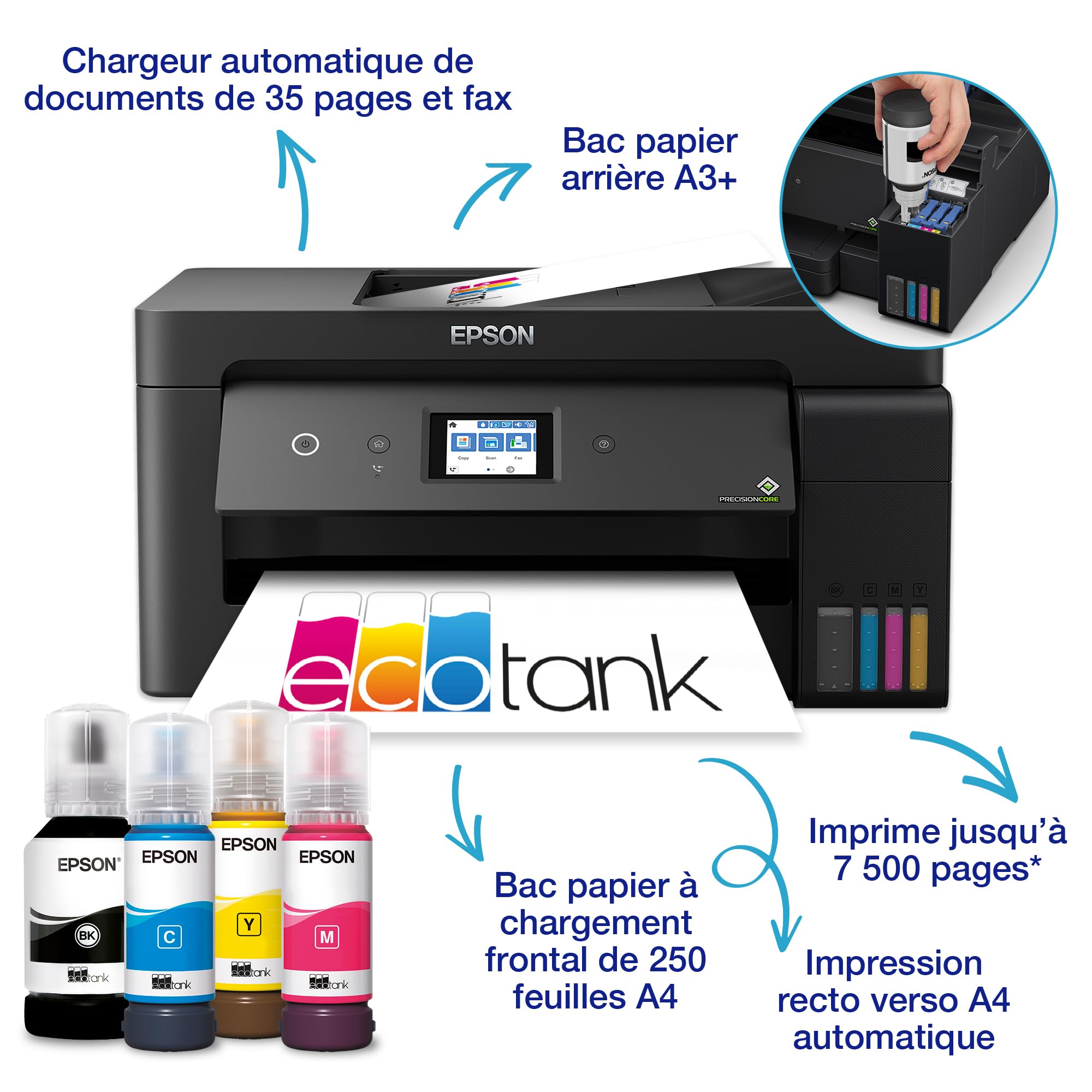 EPSON EcoTank ET-15000 MFP colour ink-jet A3/Ledger 297x432mm 11.5ppm copy 17ppm print 270 sheets USB 2.0 LAN Wi-Fi