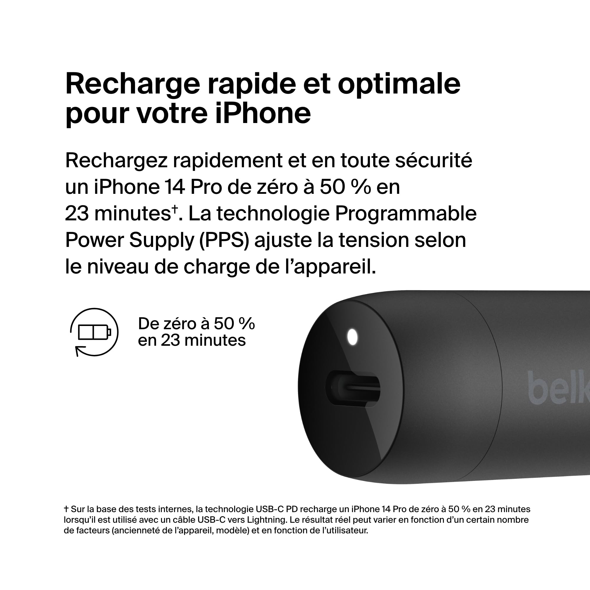 BELKIN 30W USB PD Car Charger With PPS W/PVC C-LTG 1m Black