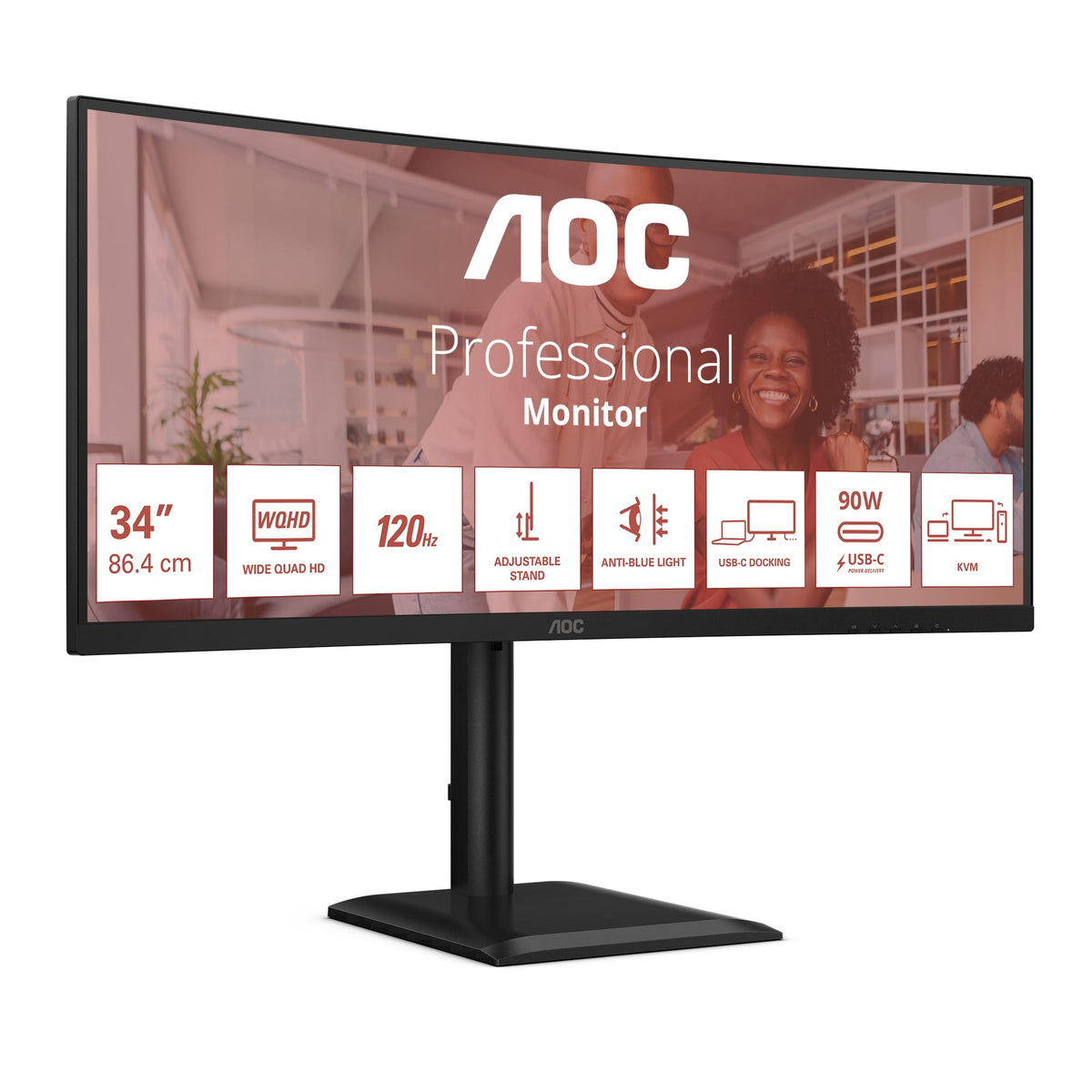AOC CU34E4CV - Écran incurvé - 34i - 3440 x 1440 UWQHD 120 Hz - VA - 3500:1 - HDR10 - 4 ms - 2xHDMI DP USB-C -HP- GAR 5 ans