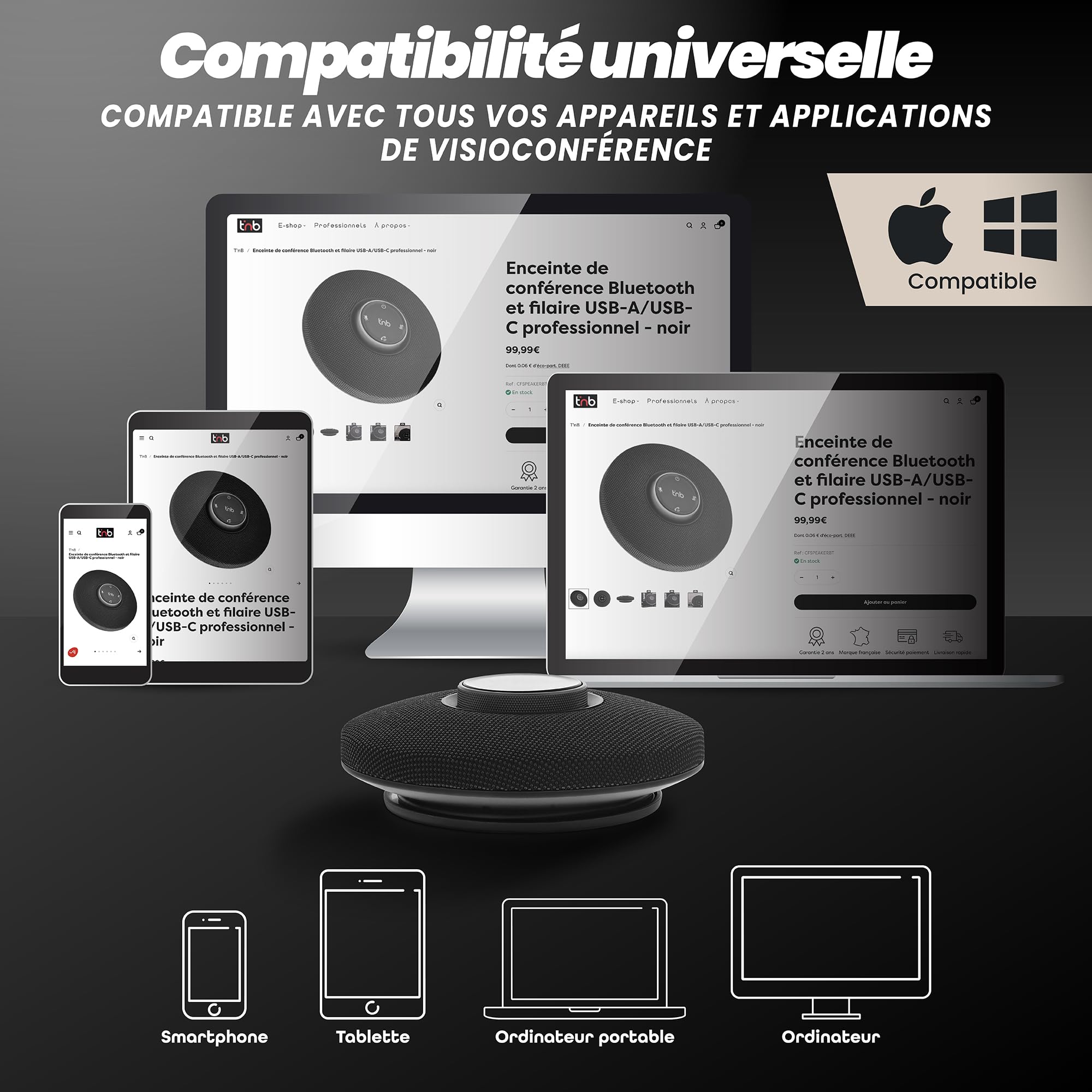 TNB High-quality Professional Wireless Speaker Bluetooth or Wired USB-A/USB-C Connection FULL DUPLEX Technology