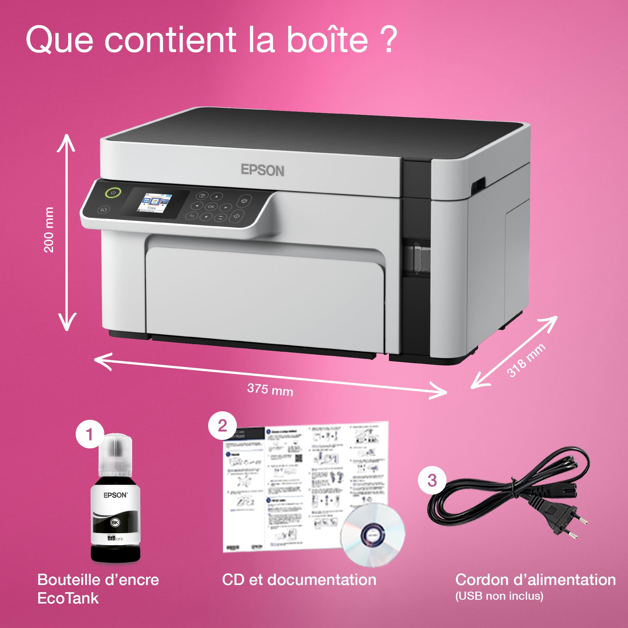EPSON EcoTank ET-M2120 MFP Mono B/W ink-jet A4 15ppm print 150 sheets USB Wi-Fi white