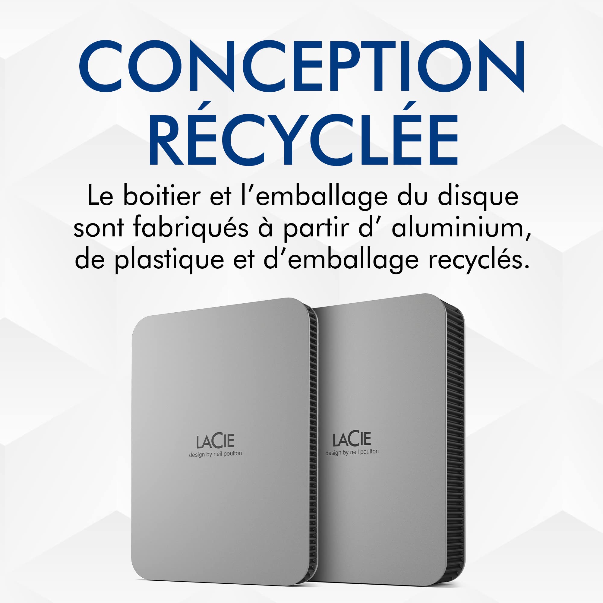 LACIE Mobile Drive HDD USB-C 1To 2.5p Moon Silver with USB-C cable