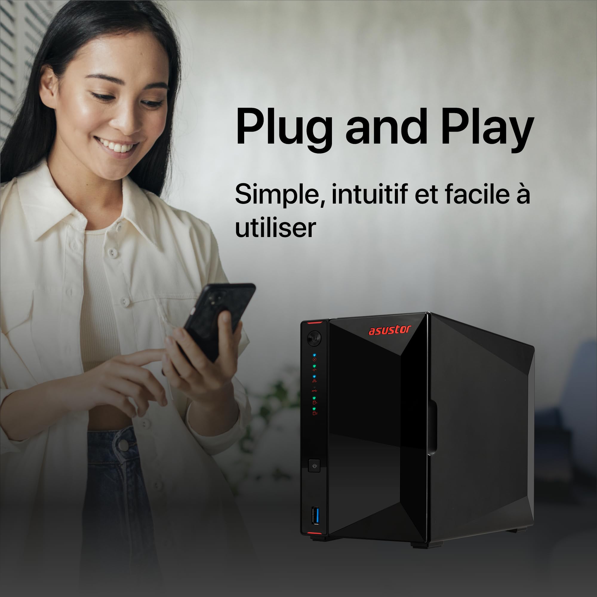 ASUSTOR NIMBUSTOR - AS5402T - NAS 2 baies - Intel Celeron N5105 Quad-Core - 4Go DDR4 - 2.5GbE x2 - NVMe - Tour - Garantie 3 ans