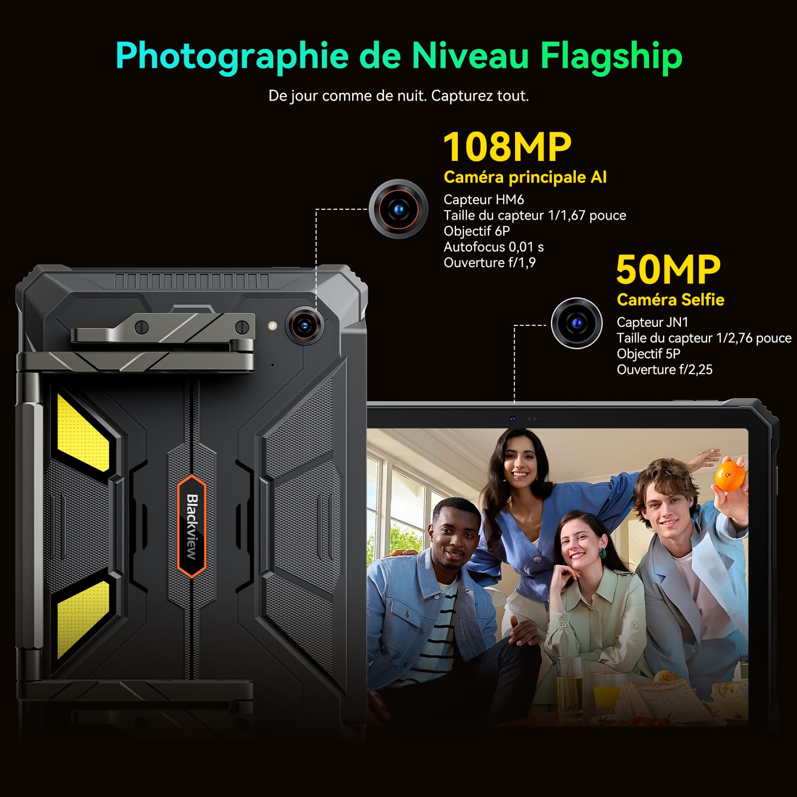 Blackview Active 12 Pro (Tablette Robuste 5G - Ecran 11''  - 256 Go, 12 Go RAM - 30 000 mAh) Noir