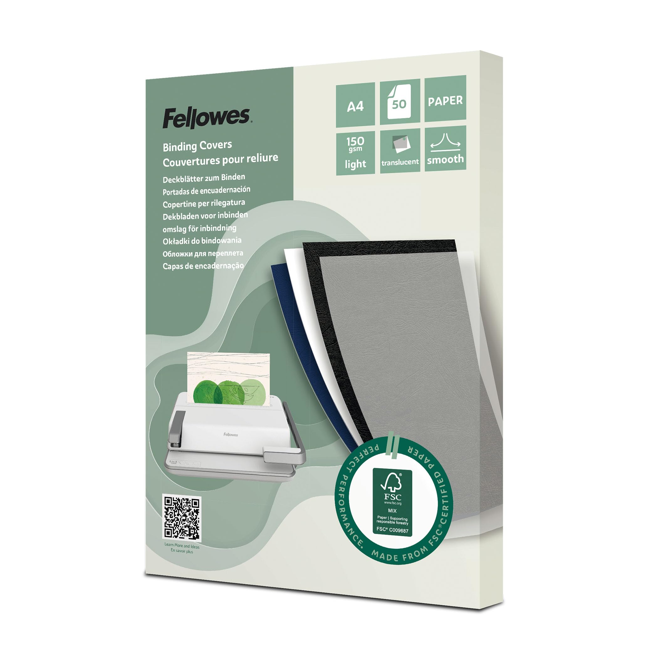 FELLOWES Couvertures de reliure FSC Léger / A4 / 50 unités / Translucide PAQUET DE 50 feuilles