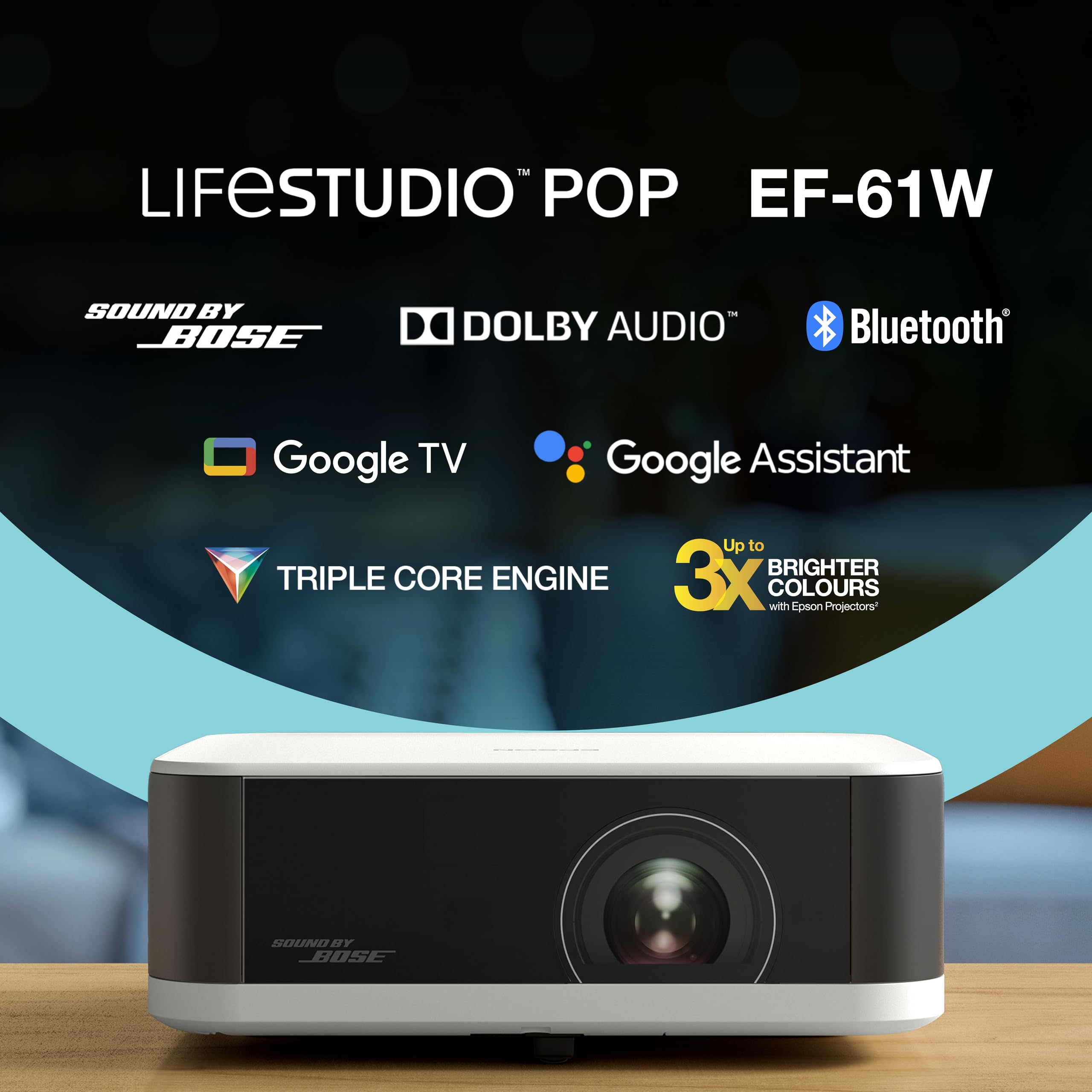 EPSON Lifestudio Pop EF-61W - Projecteur 3LCD - portable - 700 lumens -  Full HD 16:9 wireless  Bluetooth - Blanc diamant