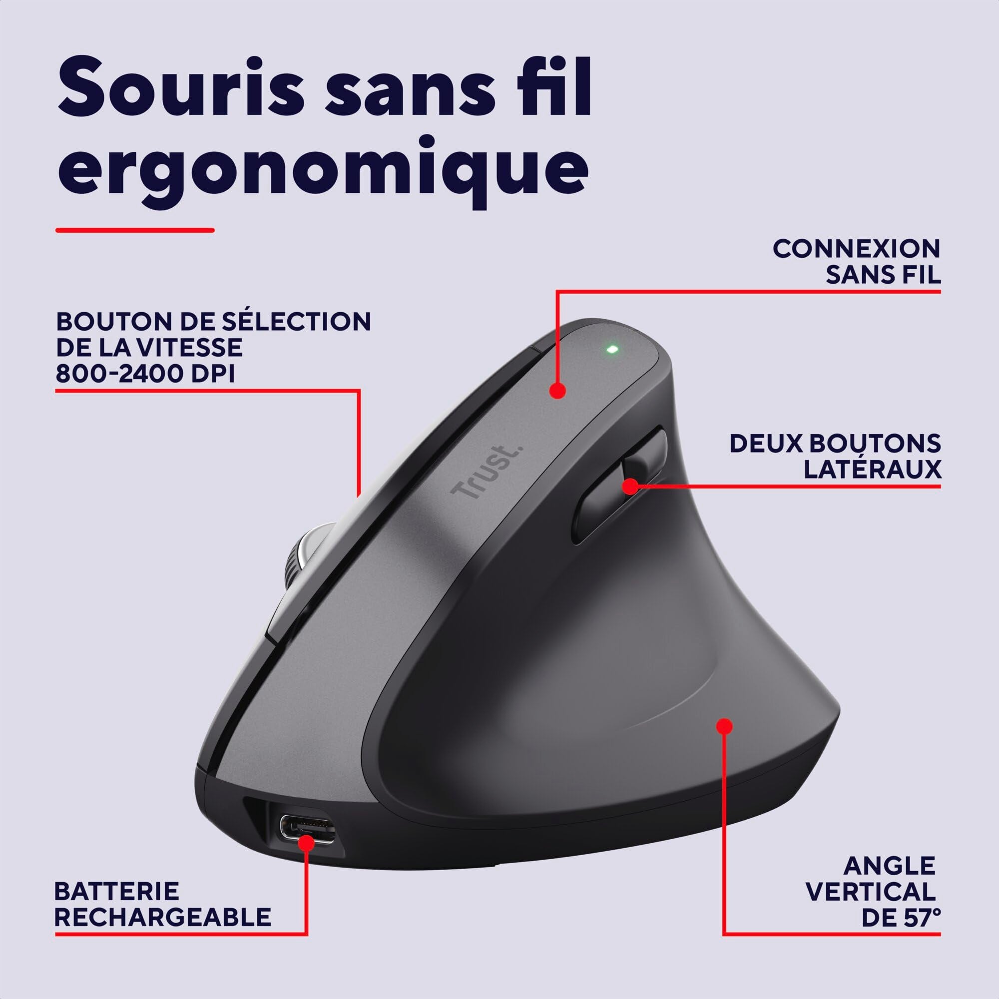 TRUST Souris egonomique BAYO+ sans fil - Noire