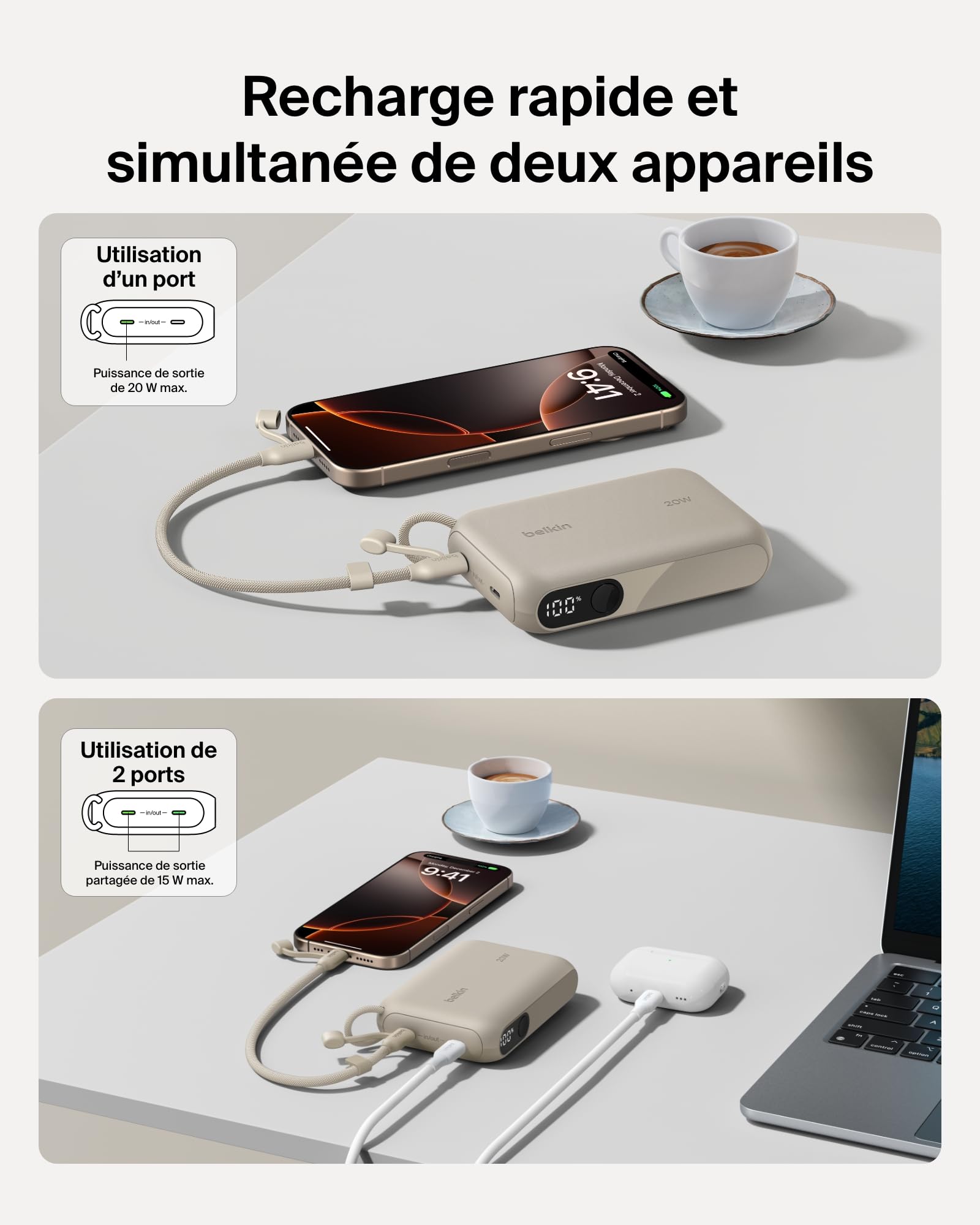 BELKIN 10k PD20W Power Bank with Display Sand