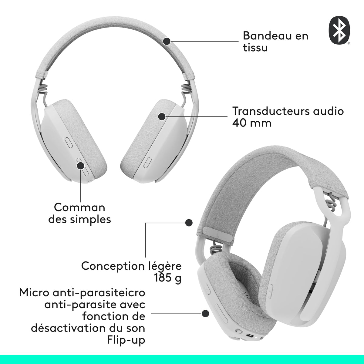 LOGITECH Zone Vibe 100 Headset full size Bluetooth wireless off-white