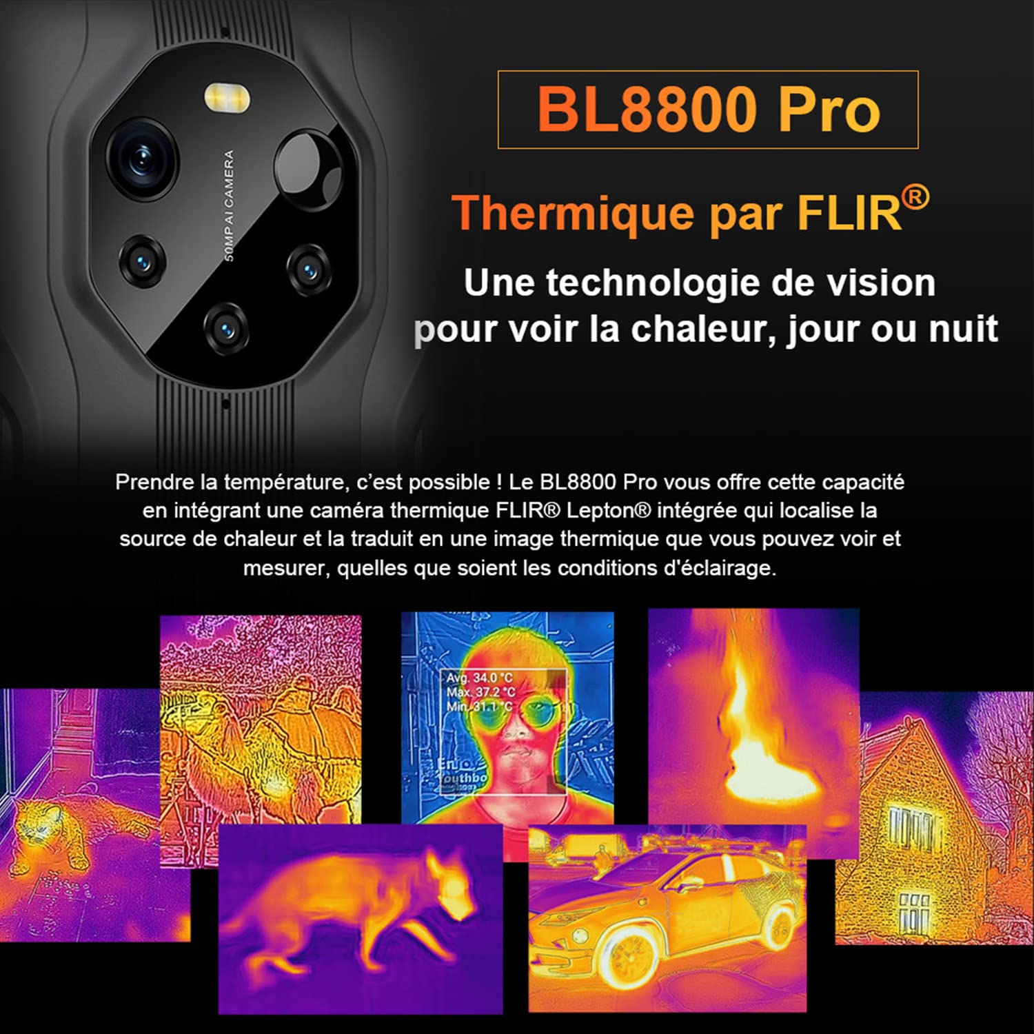 Blackview BL8800 Pro 5G (FLIR - Ecran de 6.58'' - 128 Go, 8 Go RAM) Noir