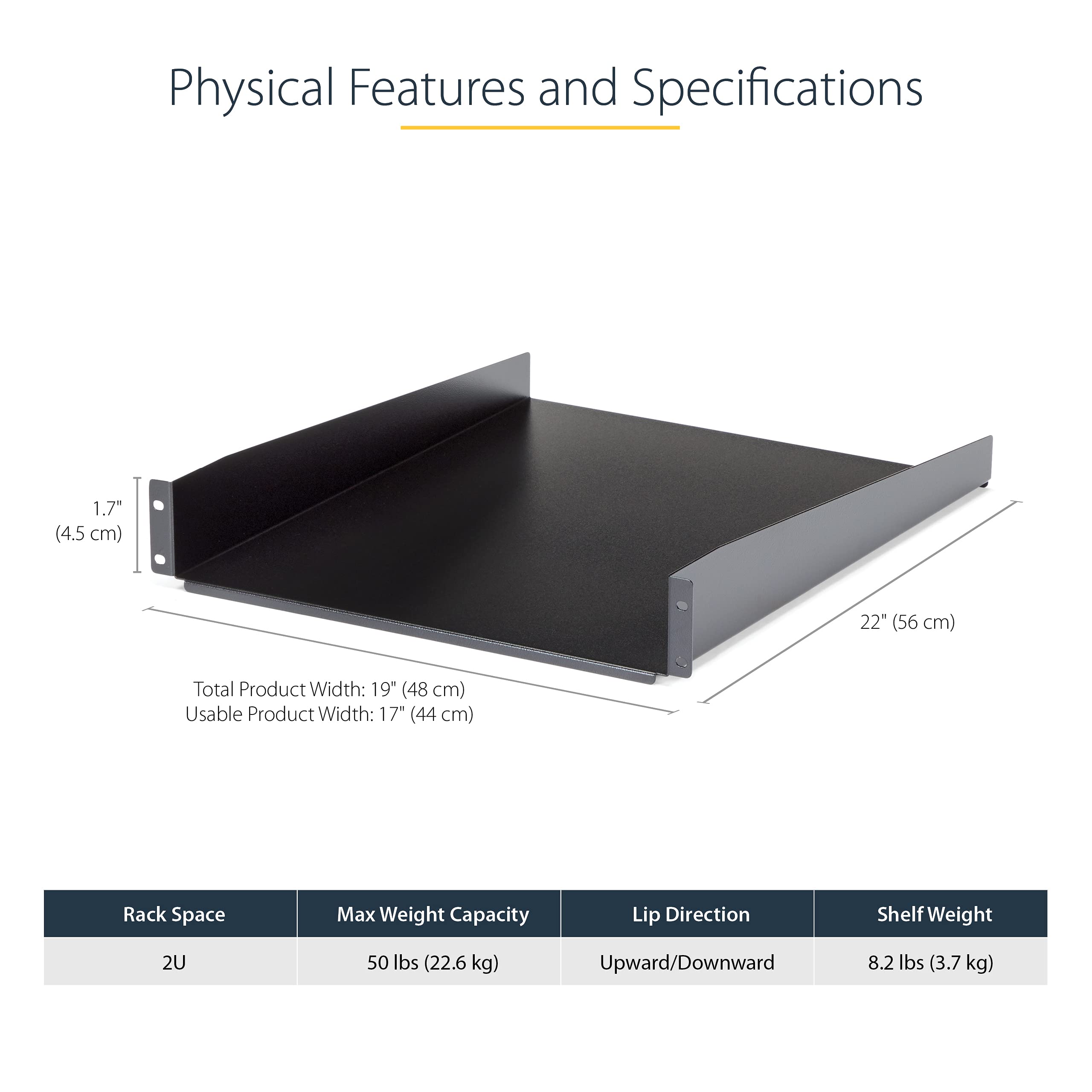 2U 22" Fixed Rack Mount Cantilever Shelf