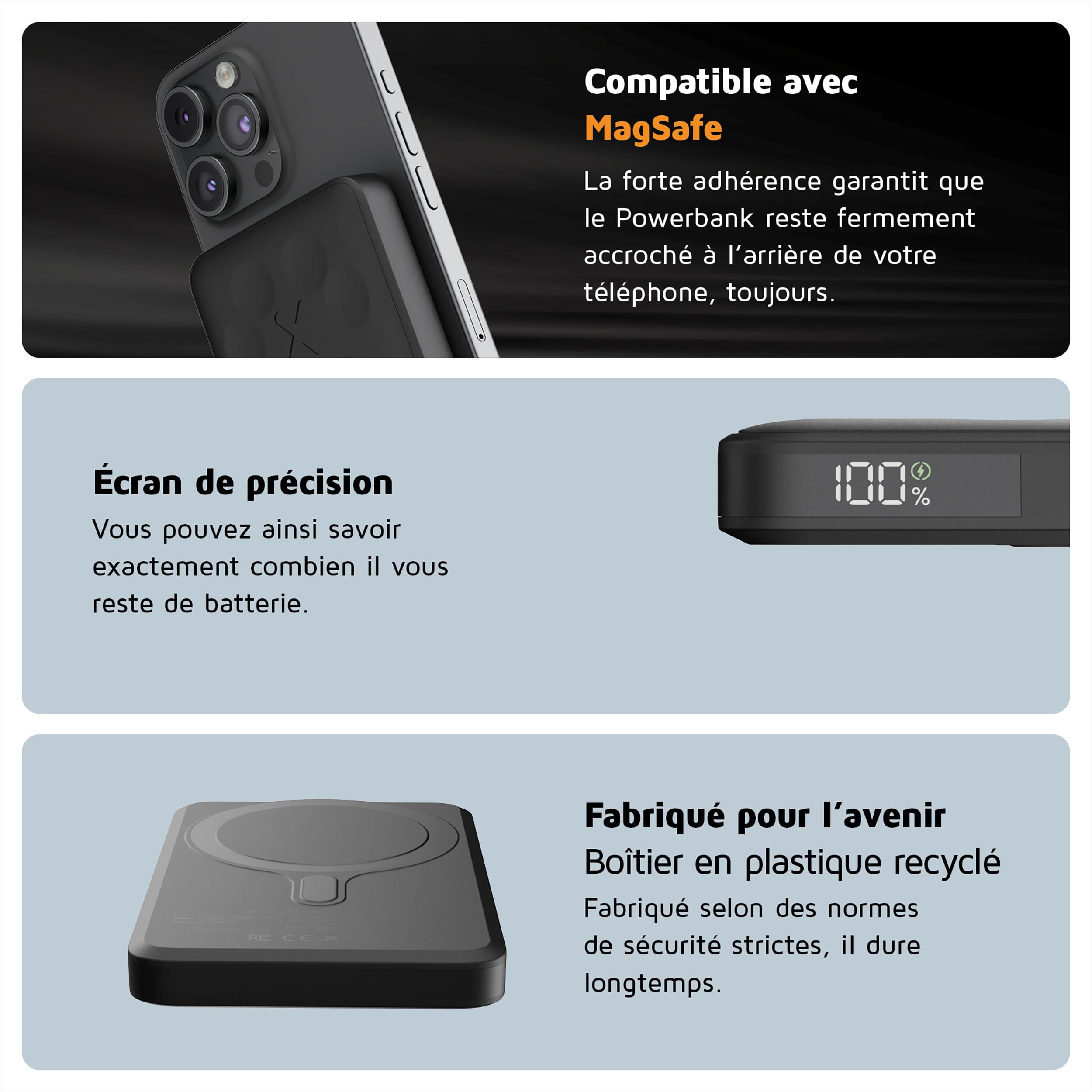 XTORM Batterie magnétique sans fil 5000 mAh noire