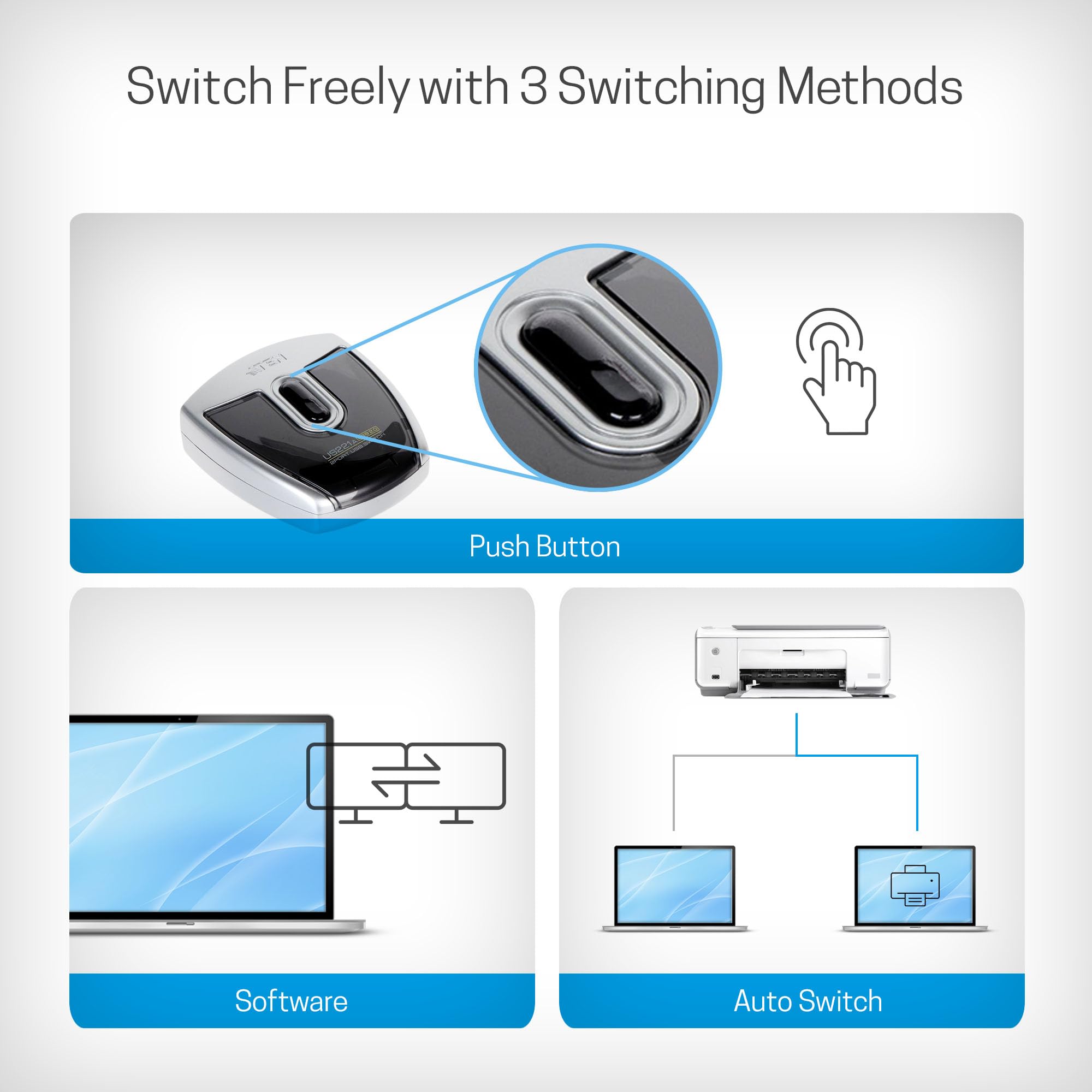 Aten US221A-AT 2x1 USB2.0 Partage de Périphériques Commutateur