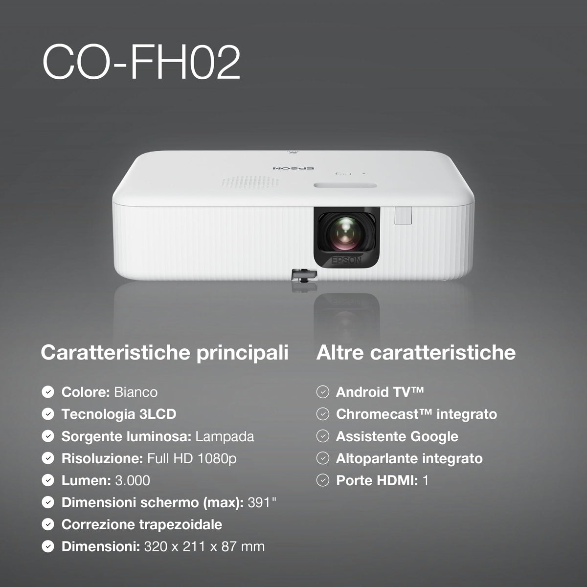 EPSON CO-FH02 Projector 3LCD 1080p 3000lm