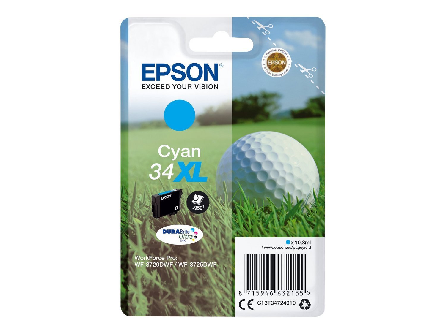 EPSON 2LB Singlepack 34XL Ink Cyan DURABrite Ultra 10.8ml Blister XL w/s