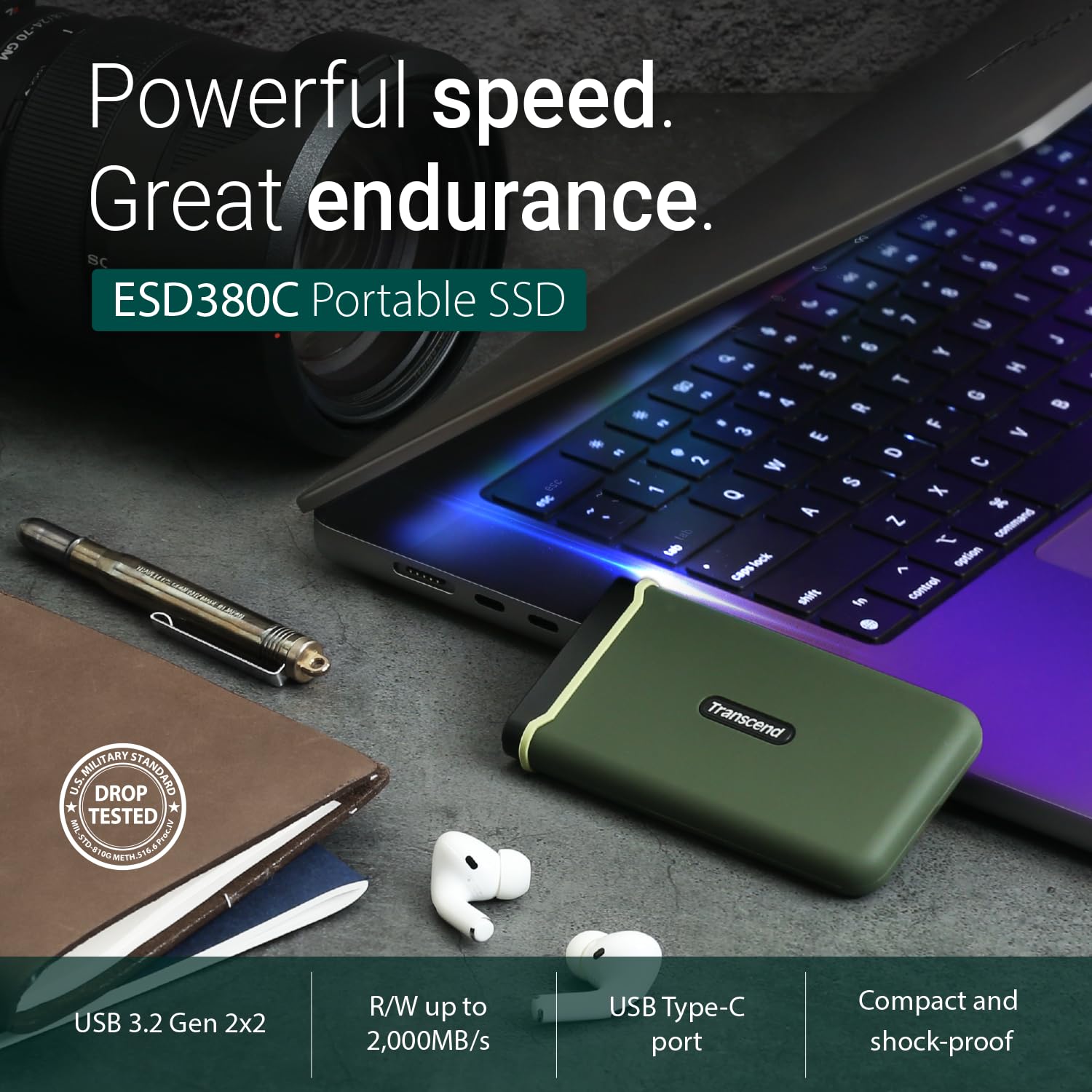 TRANSCEND ESD380C 1To External SSD USB 3.2 Gen 2 Type C