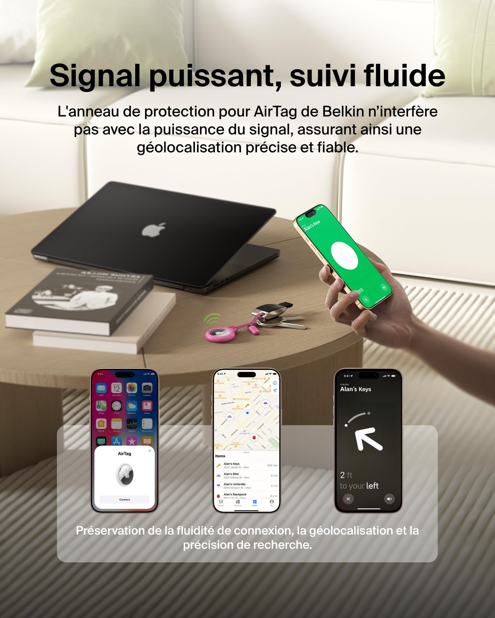 BELKIN Airtag Protection avec Cordon Rose