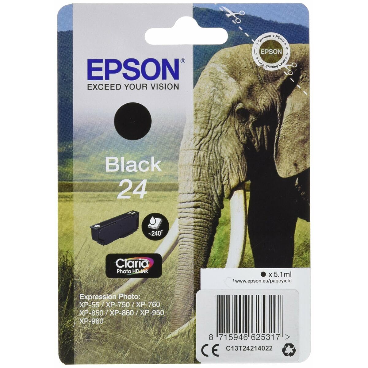 EPSON 5LB 24 ink cartridge black standard capacity 5.1ml 240 pages 1-pack RF-AM blister w/s