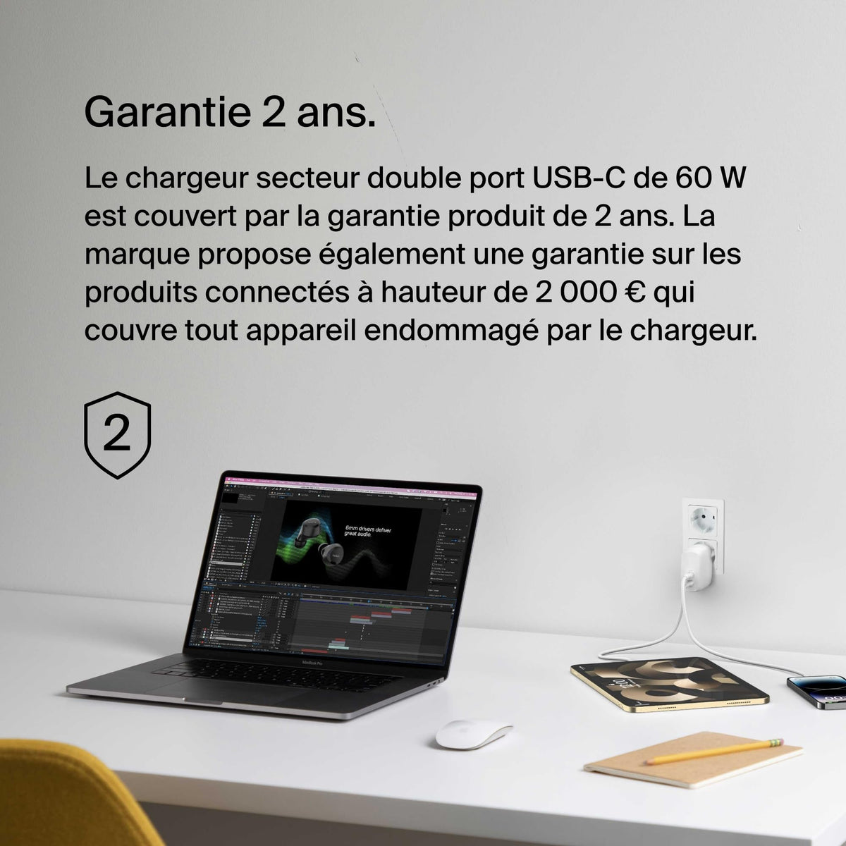 BELKIN BOOST CHARGE 60w USB-C PD Dual 30w Wall Charger White