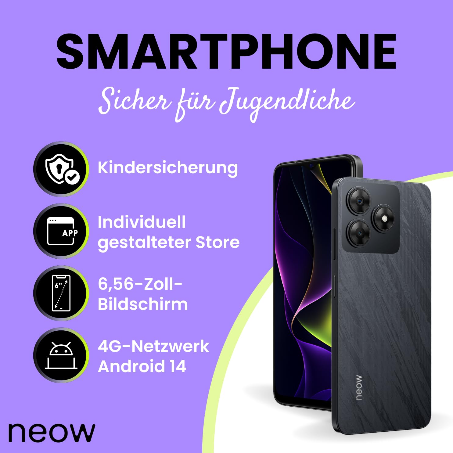 NEOW Safe (Smartphone pour adolescent - 6.6'' - 64 Go, 3 Go RAM) Bleu