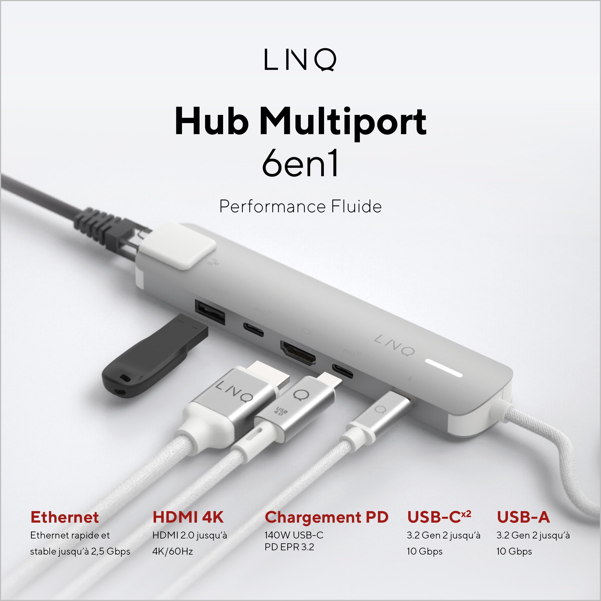 LINQ Hub multiport 6-en-1 Pro USB-C 10 Gbps 4K HDMI
