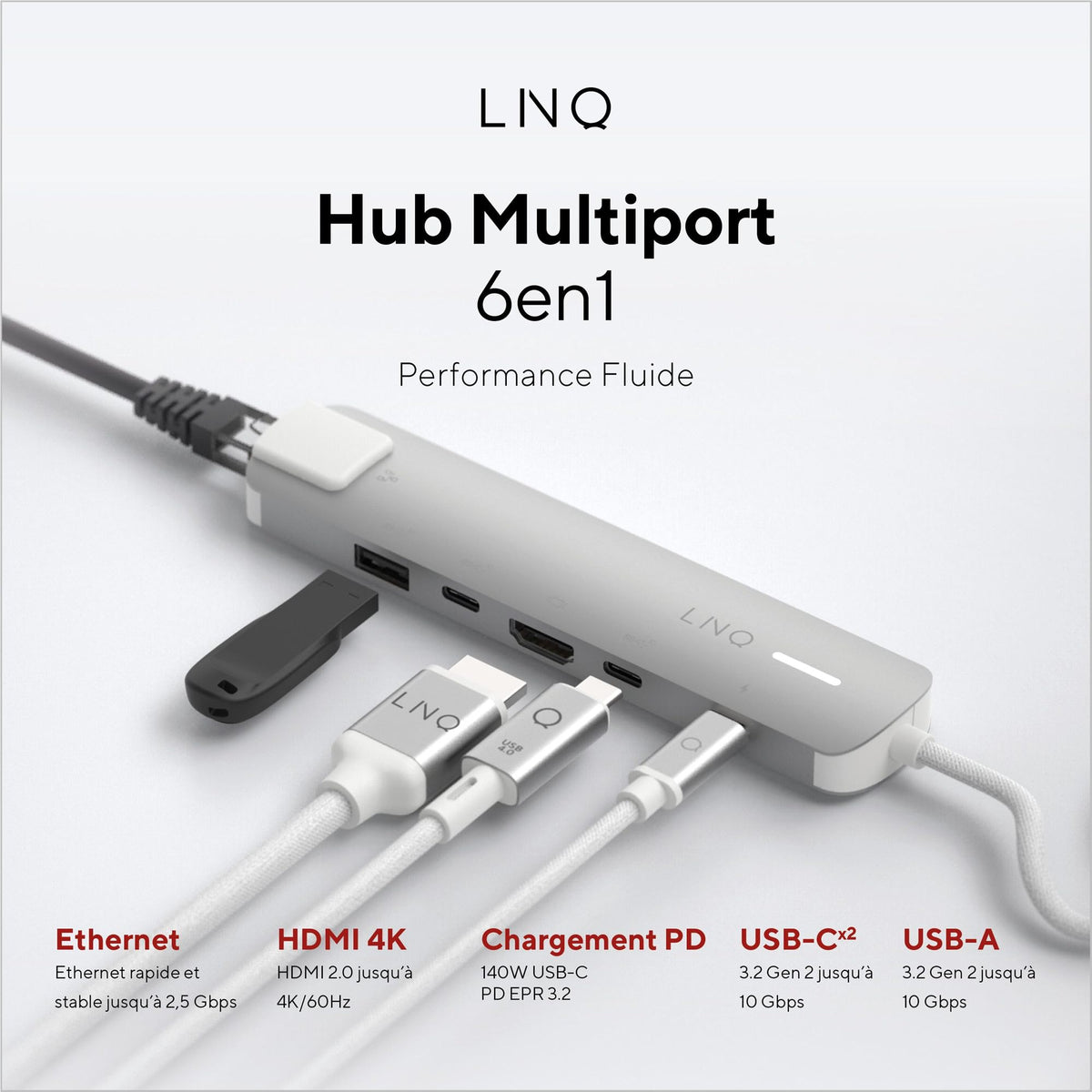 LINQ Hub multiport 6-en-1 Pro USB-C 10 Gbps 4K HDMI