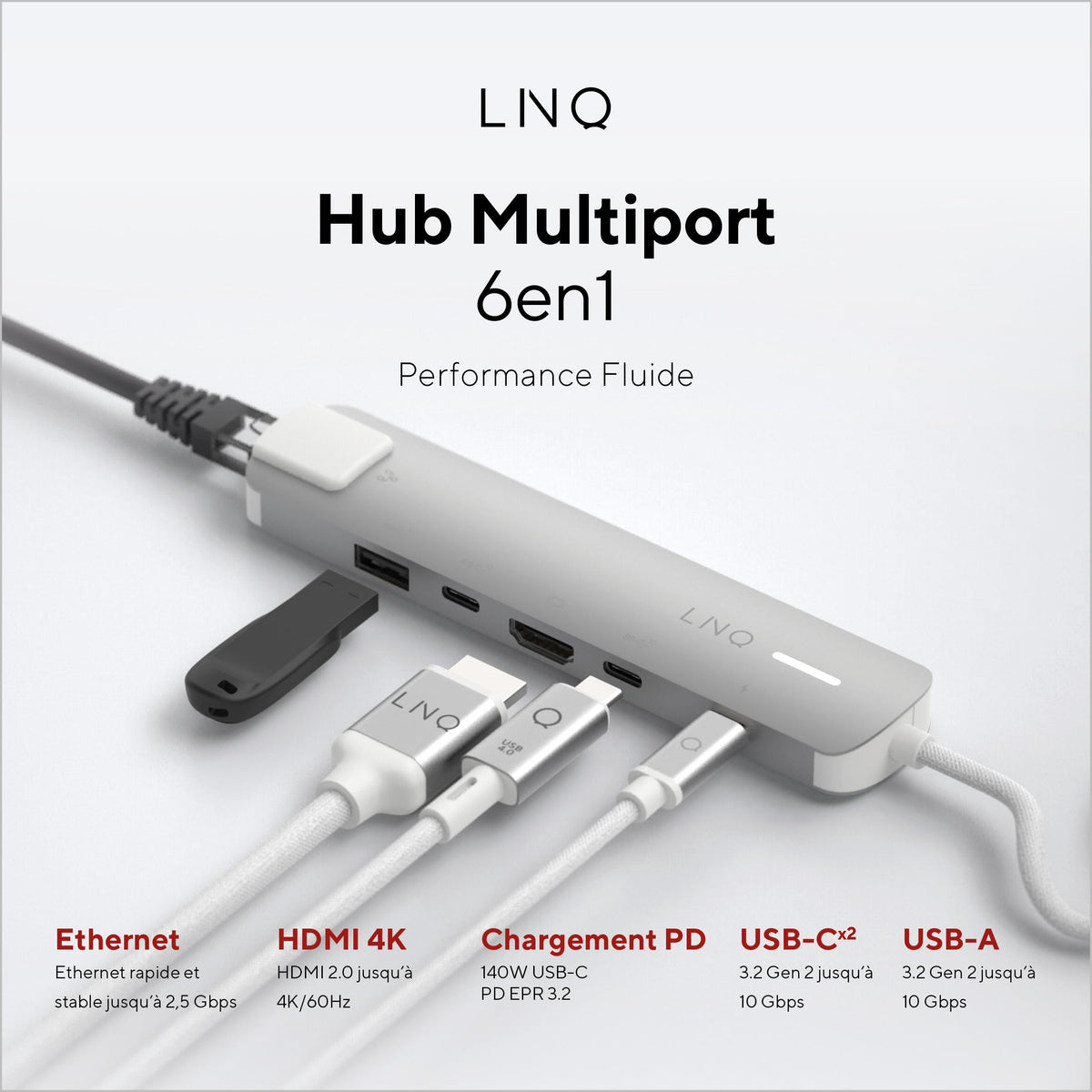 LINQ Hub multiport 6-en-1 Pro USB-C 10 Gbps 4K HDMI