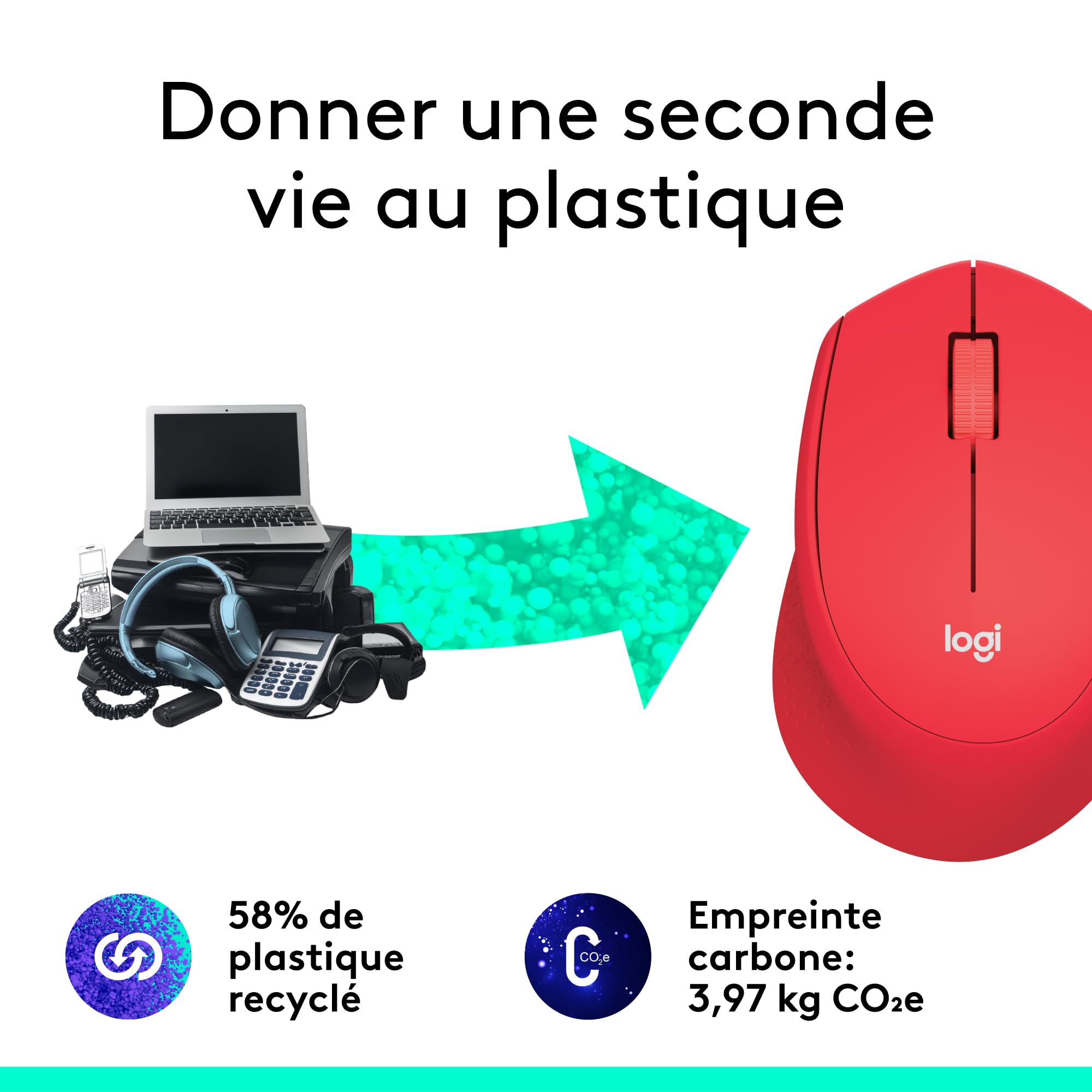 LOGITECH M330 SILENT PLUS Mouse 3 buttons wireless 2.4 GHz USB wireless receiver red