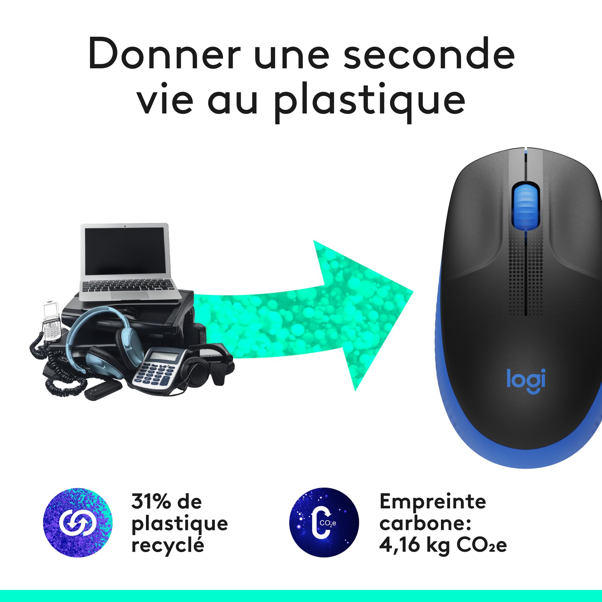 LOGITECH M190 Mouse optical 3 buttons wireless USB wireless receiver blue