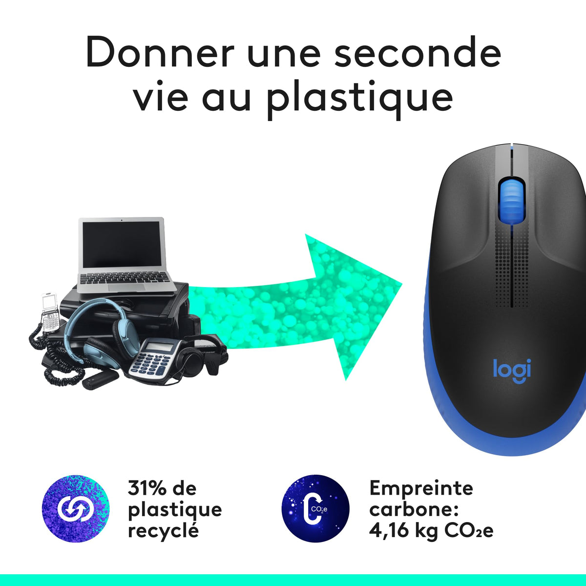 LOGITECH M190 Mouse optical 3 buttons wireless USB wireless receiver blue