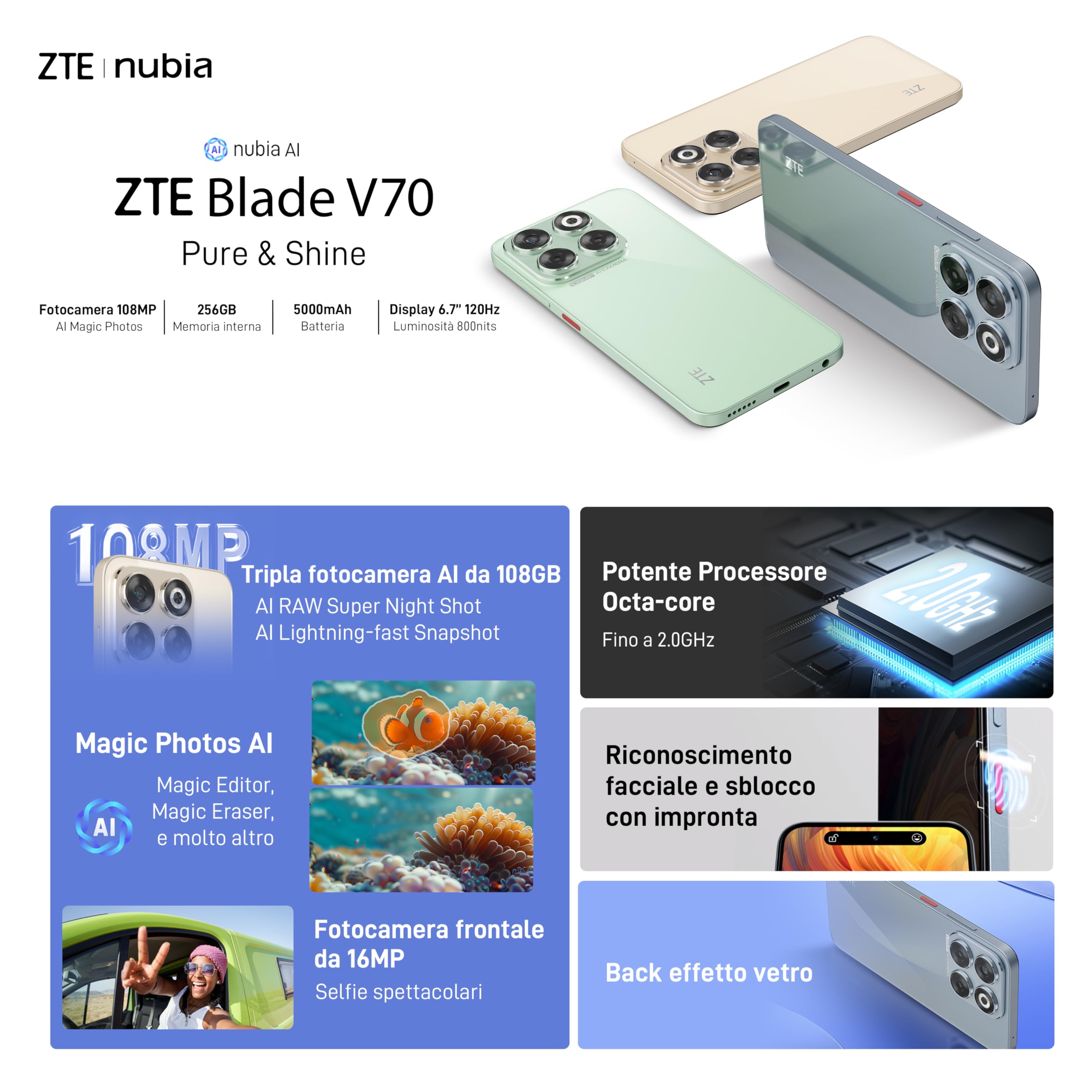ZTE Blade V70 8+256Go Stardust Gray