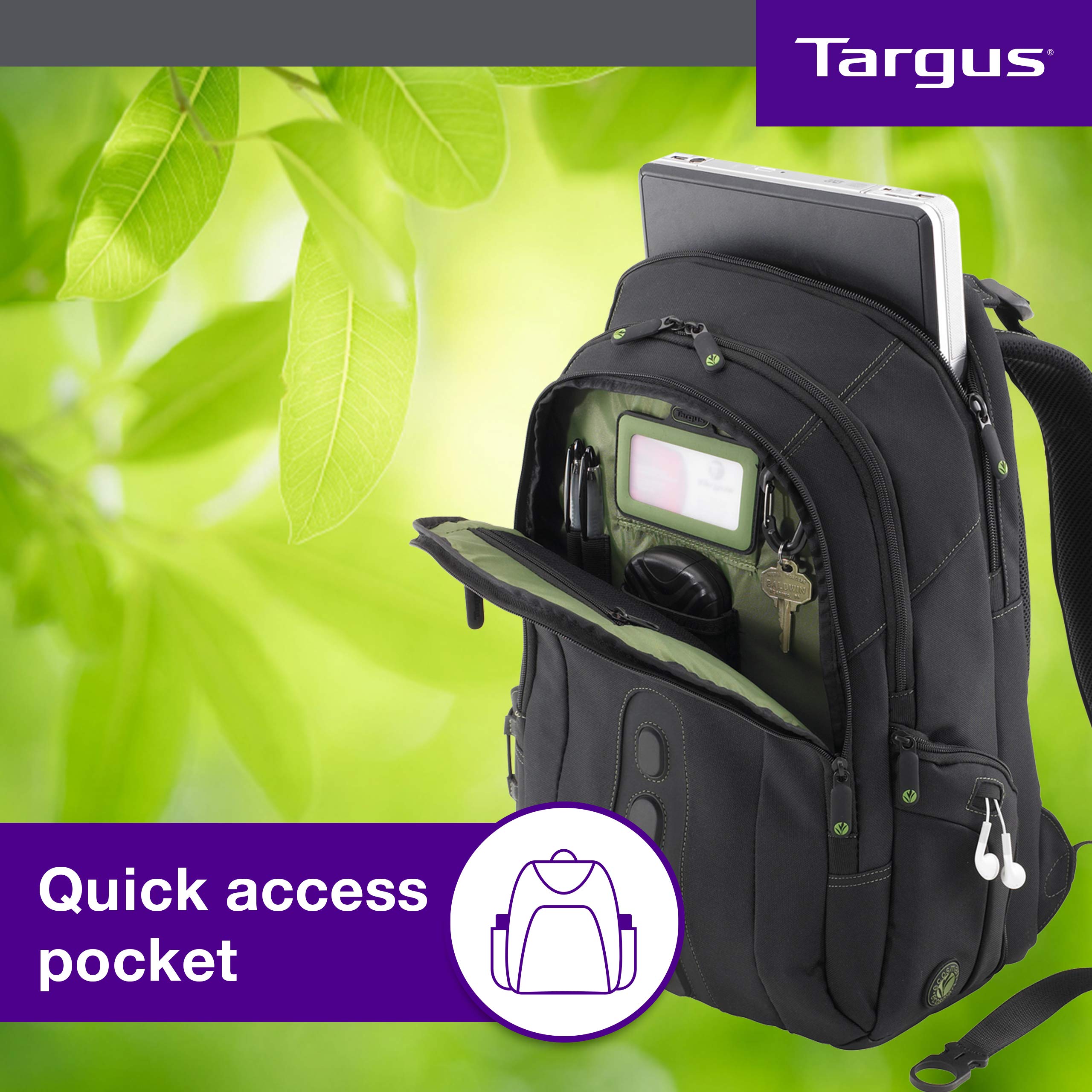 TARGUS Sac a Dos Jusqu a 15.6p ecologique noir Nylon Recycle P.E.T. 900D garantie a vie